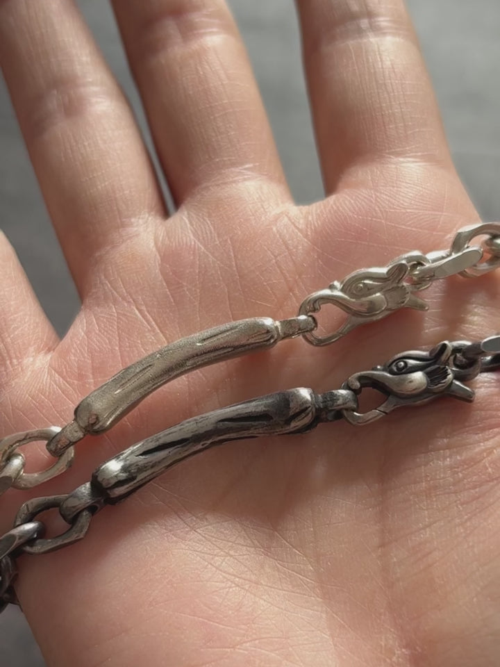 Dragon Skeleton Chain Bracelet, 925 Sterling Silver Beast Bone Link Cable Wristband