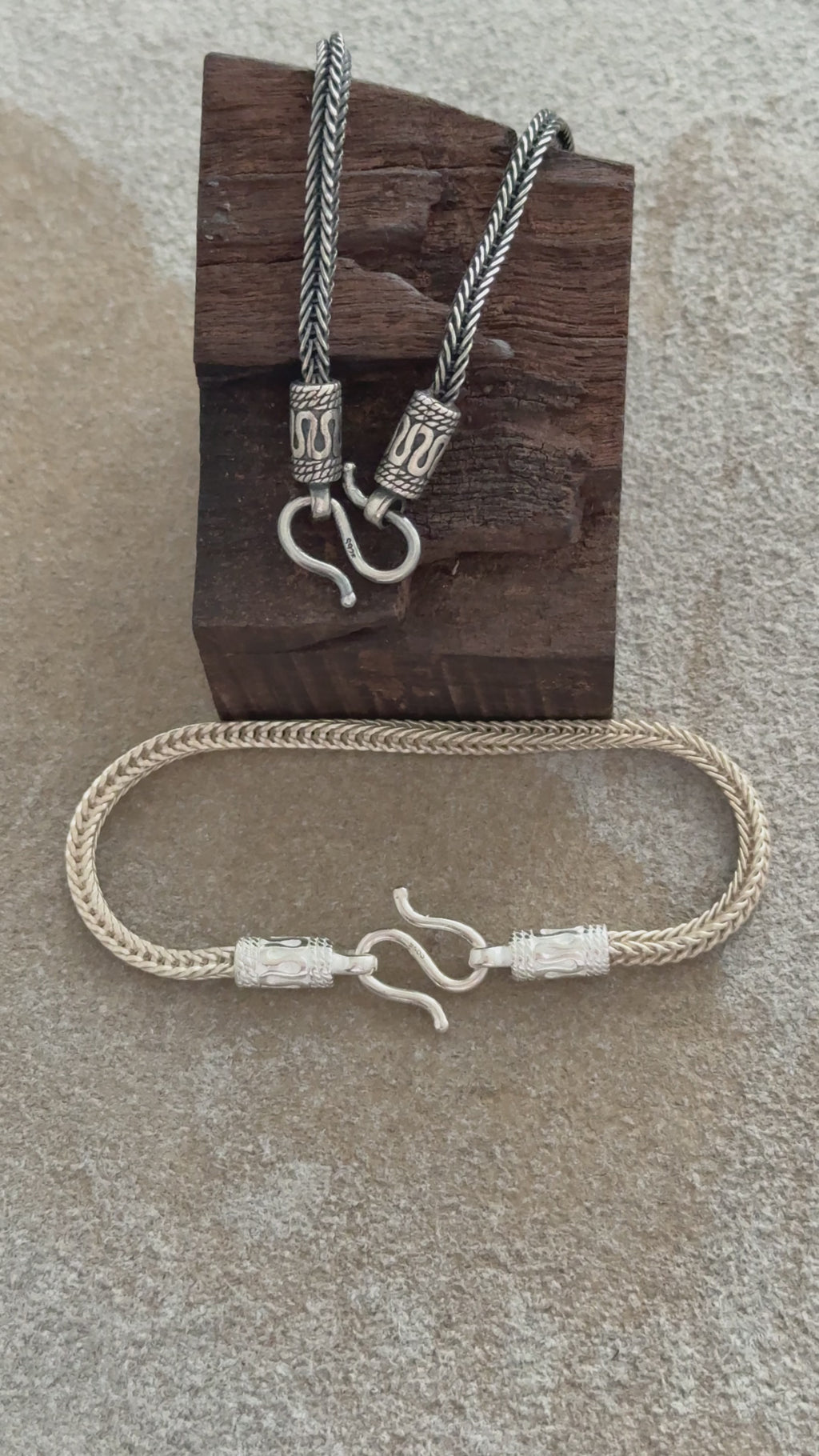 925 Sterling Silver Square Foxtail Chain Durable Vintage Statement Bracelet