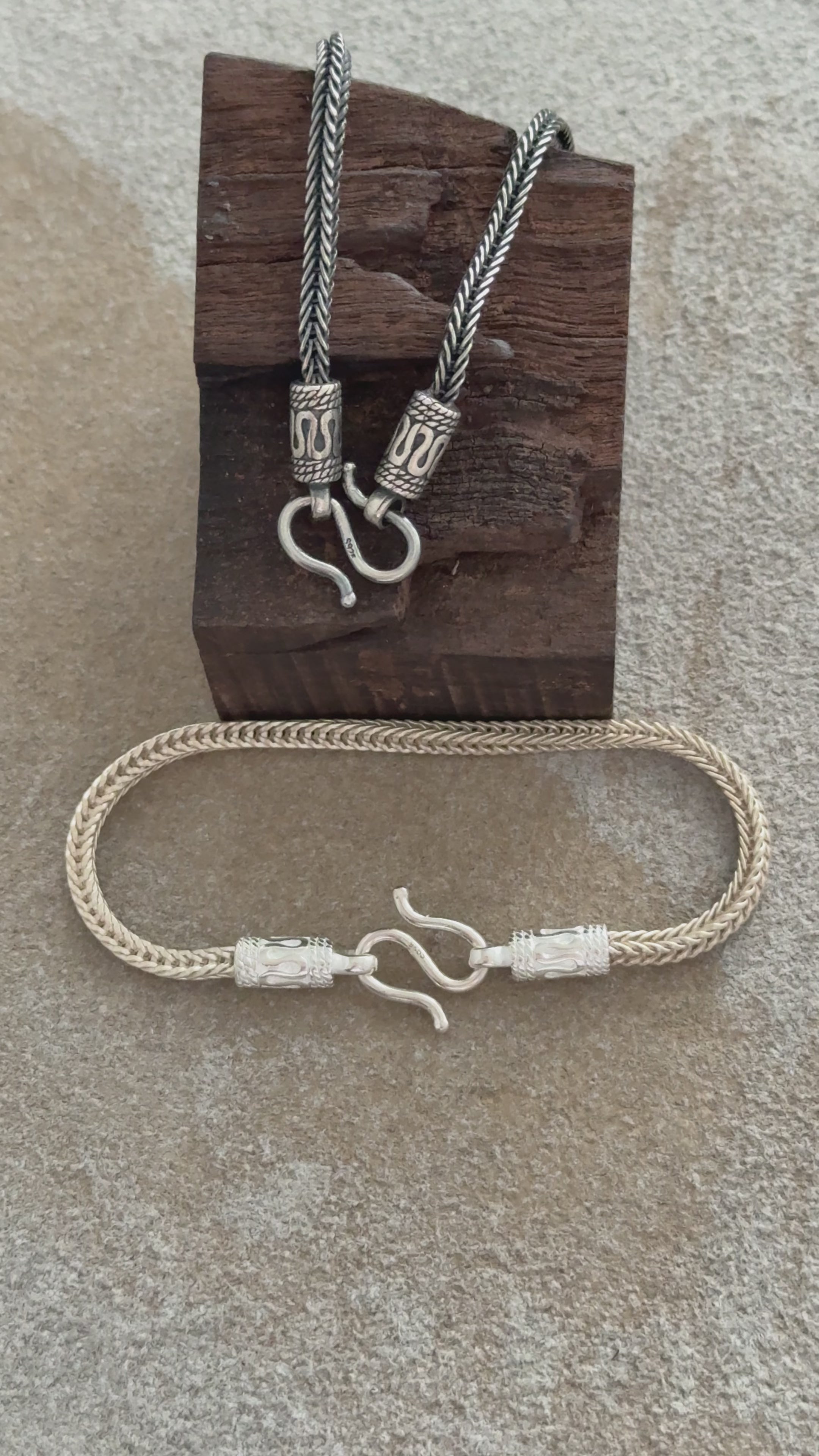 925 Sterling Silver Square Foxtail Chain Durable Vintage Statement Bracelet