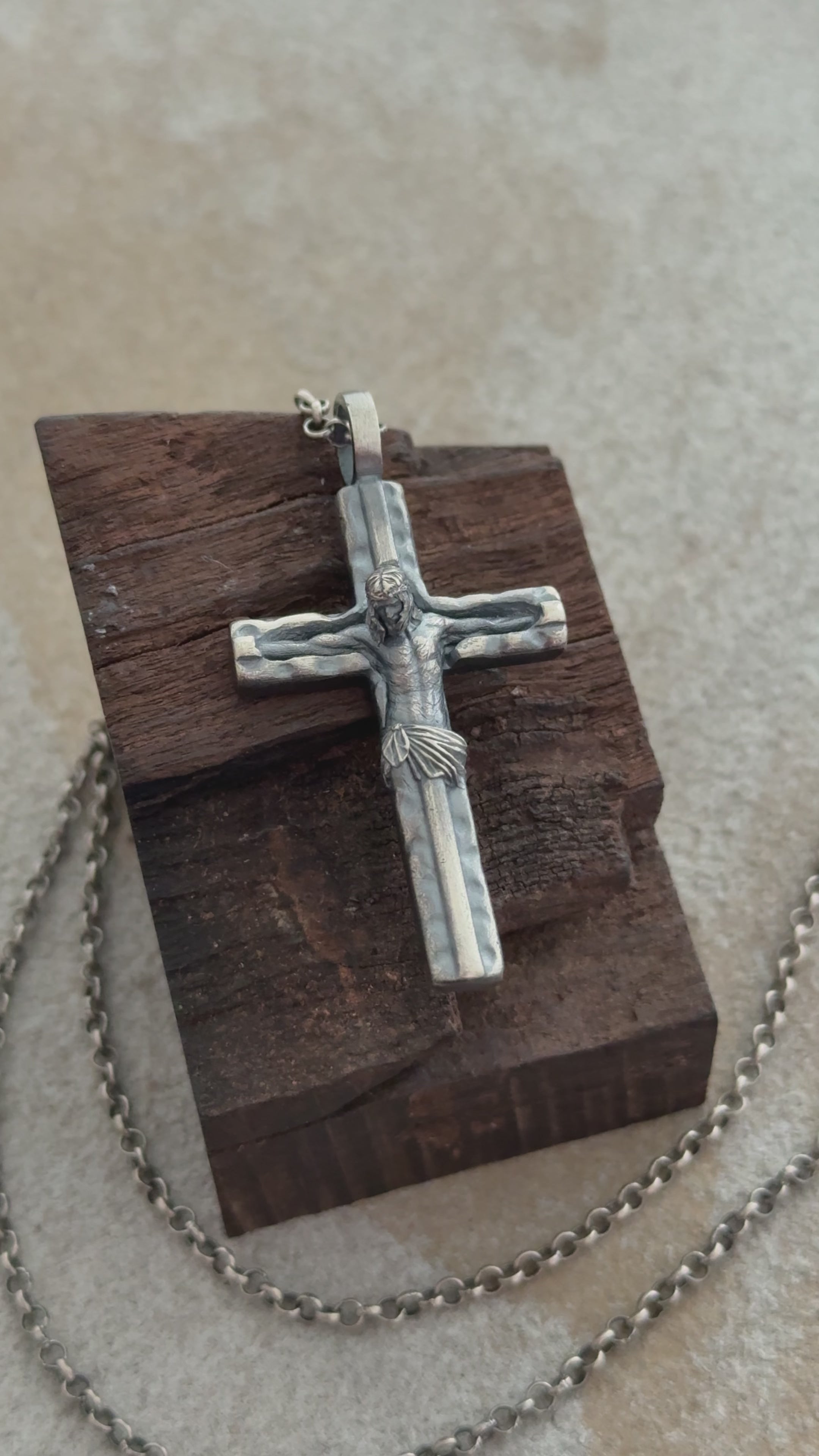 Sacred Jesus Crucifix Pendant, Engravable Solid 925 Sterling Silver Christian Faith Cross Necklace