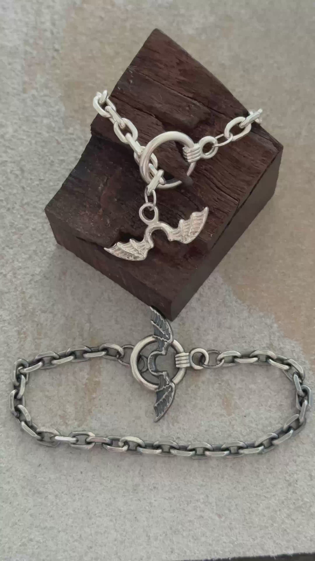 925 Sterling Silver Gothic Winged Toggle Clasp Durable Link Chain Bracelet