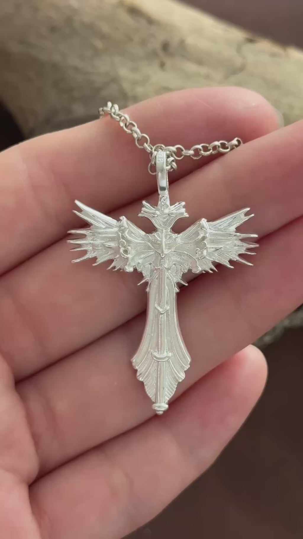 Custom 925 Sterling Silver Angel Wing Cross Pendant for Divine Heavenly Protection