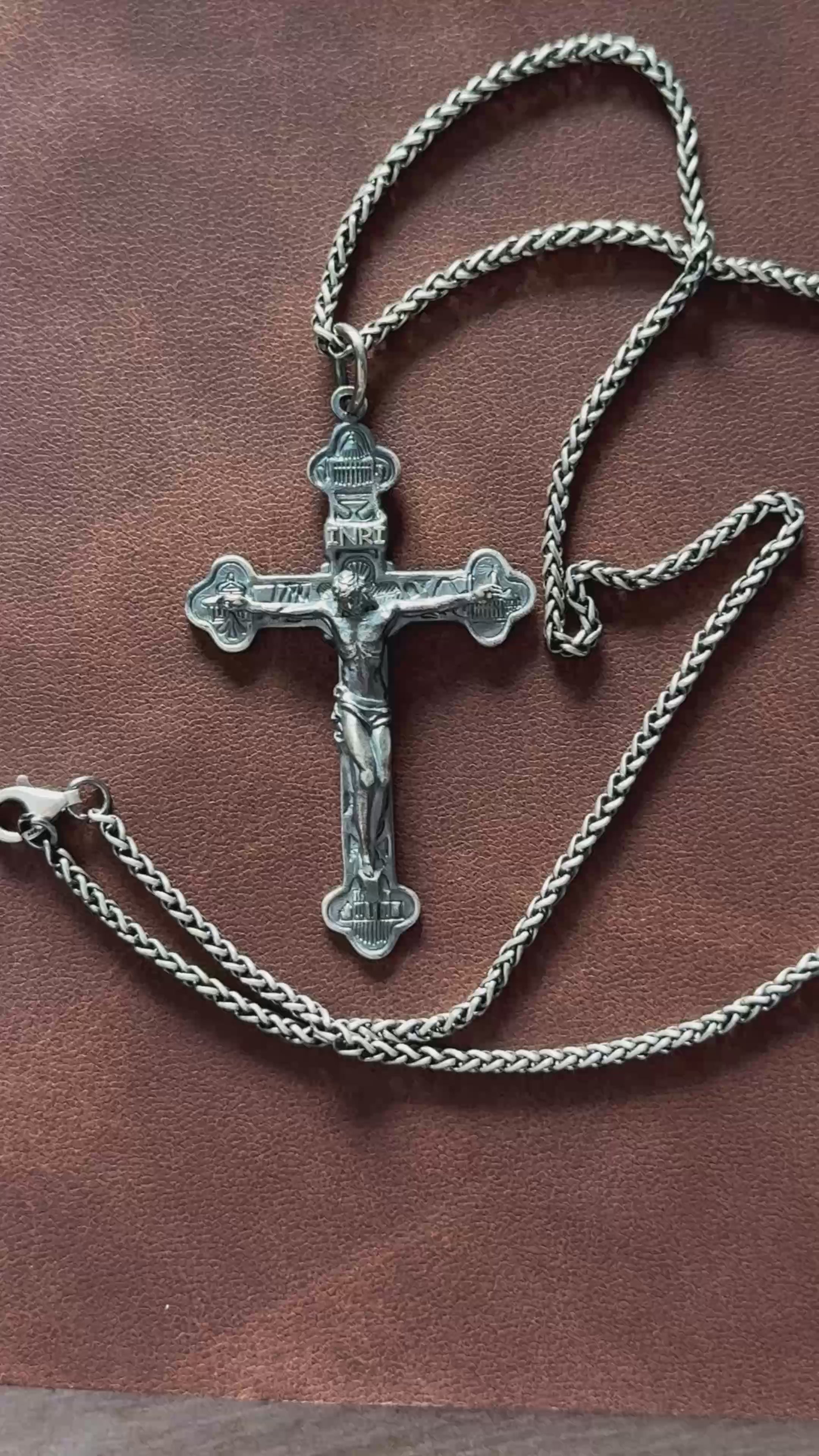 Engraved 925 Silver Crucifix Necklace, Faith & Strength Christian Gift for Men