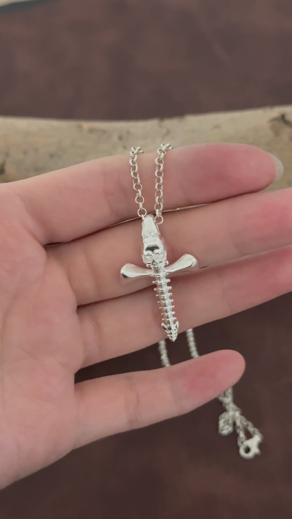 925 Sterling Silver Skull Spine Cross Pendant Symbolizing Victory Over Death And Faith
