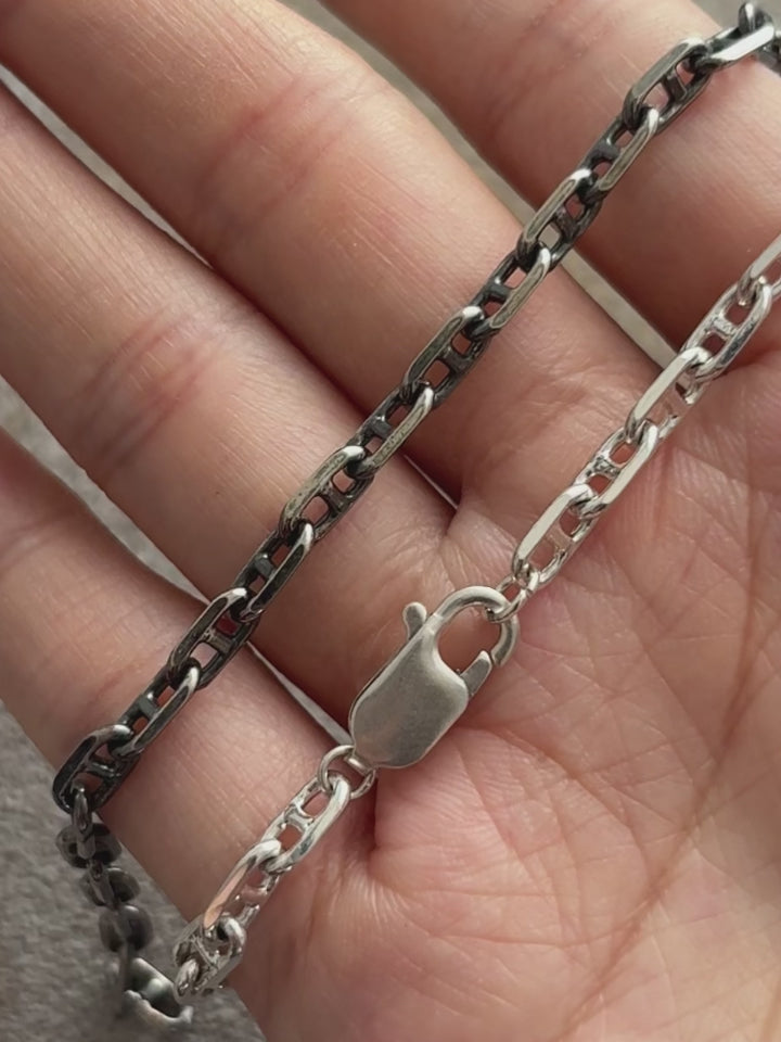 Minimalist Mariner Anchor Chain Bracelet, Personalized 925 Sterling Silver Custom Name Wristband