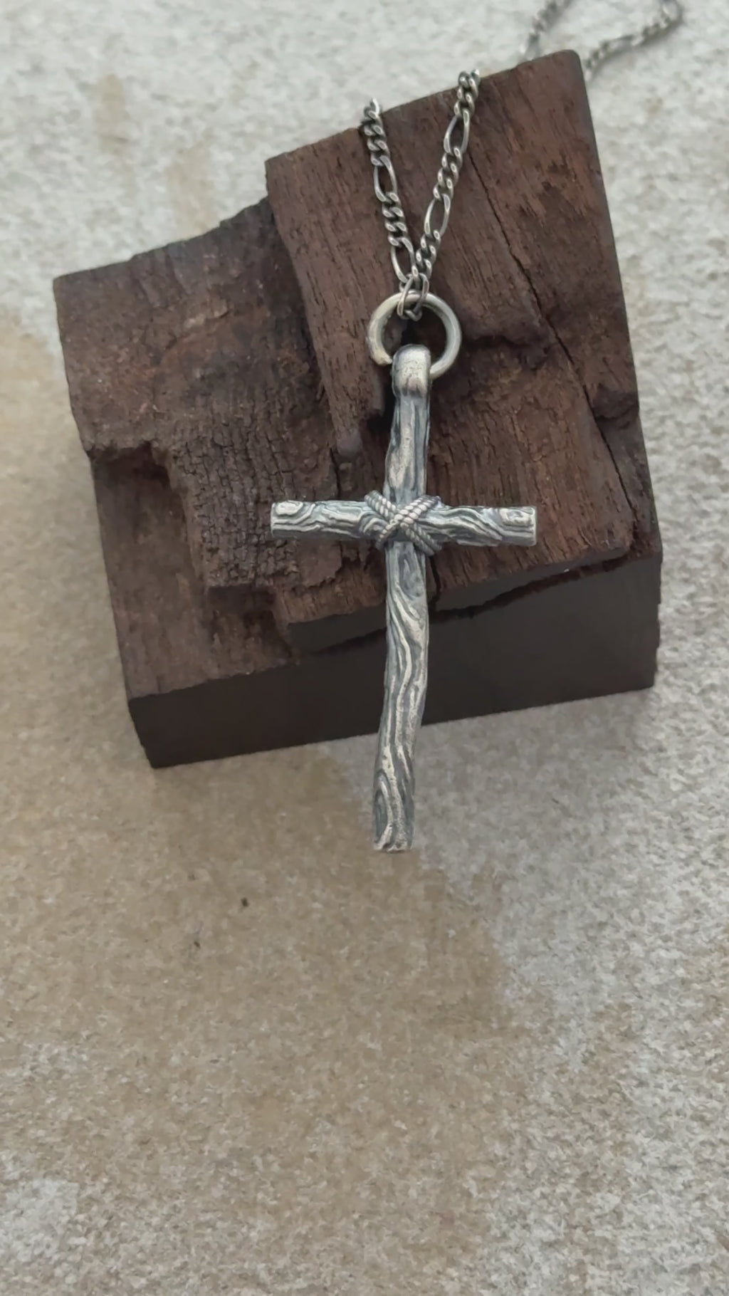 Living Branch Sacred Wood Cross , Textured 925 Sterling Silver Faith Necklace