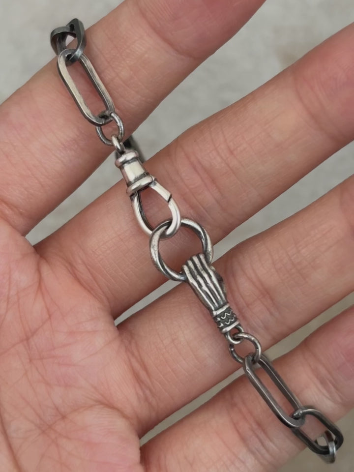Victorian Hand Paperclip Chain Bracelet, 925 Sterling Silver Vintage Swivel Clasp Minimalist Link Wristband