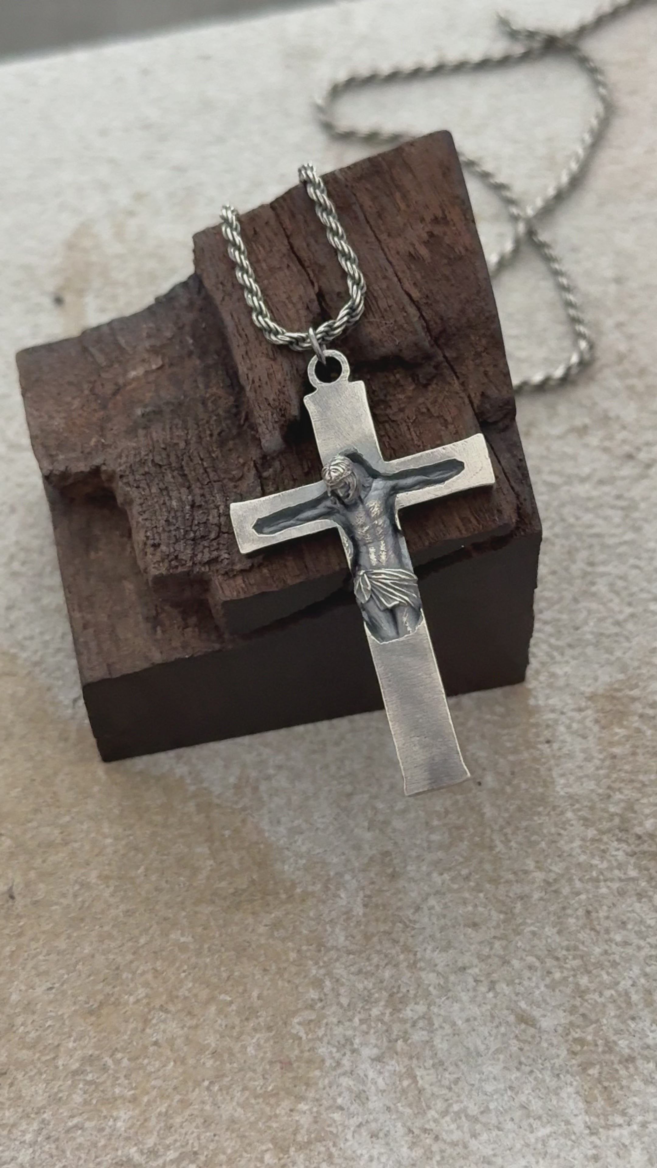 Divine Redemption Sunken Crucifix, Heavy Oxidized 925 Sterling Silver Talisman