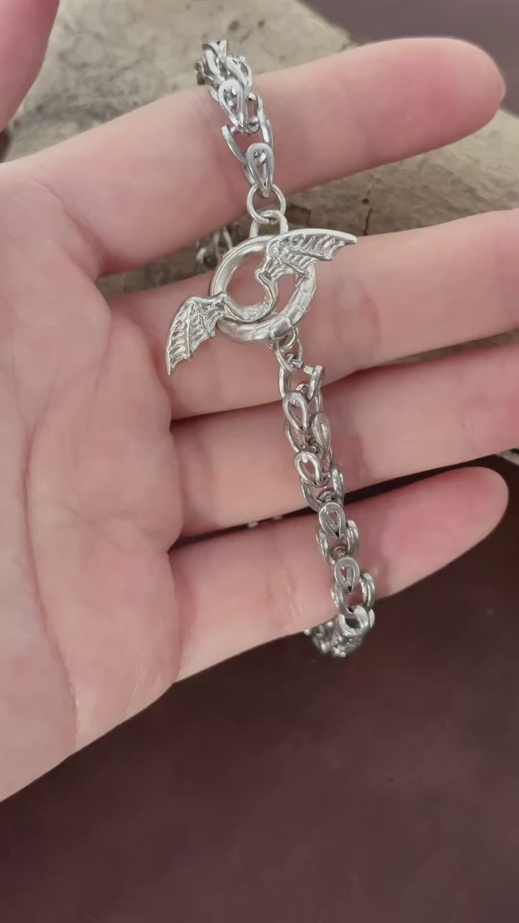 925 Sterling Silver Dragon Scale Barrel Link Bracelet With Winged Clasp Accent