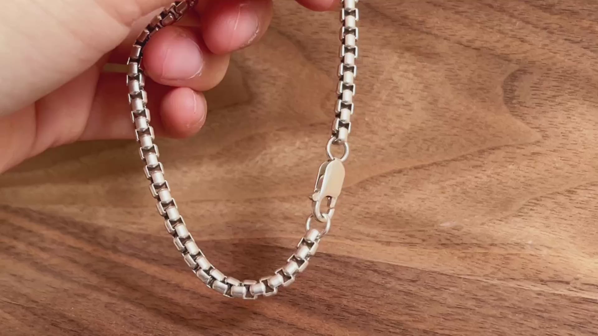 925 Sterling Silver Classic Box Chain Bracelet, Unisex Round Venetian Link Jewelry