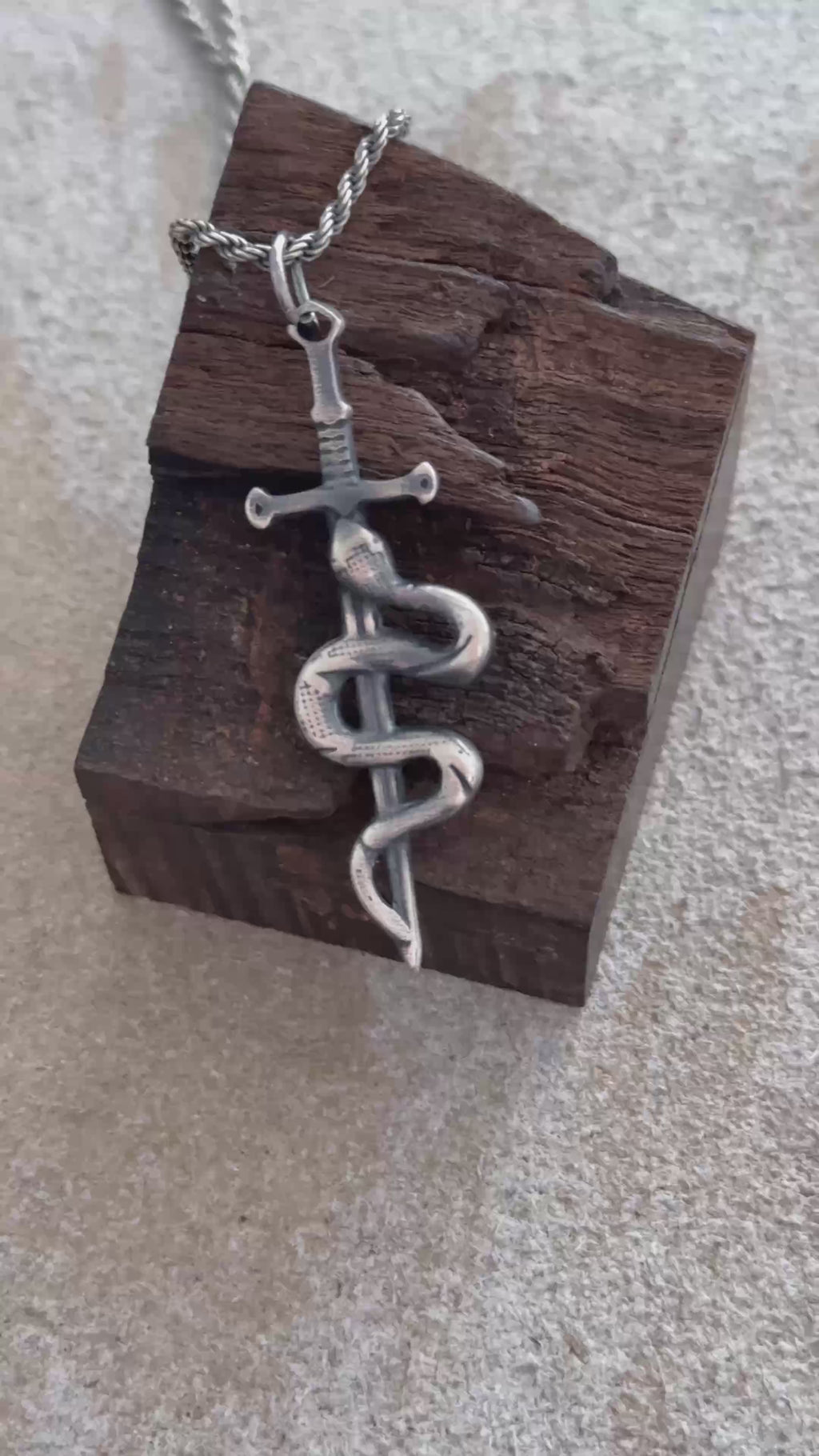 925 Sterling Silver Vintage Durable Snake and Sword Pendant Necklace