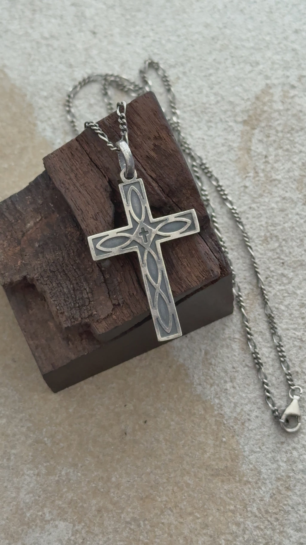 Eternal Covenant Celtic Cross, Oxidized 925 Sterling Silver Devotional Figaro Necklace