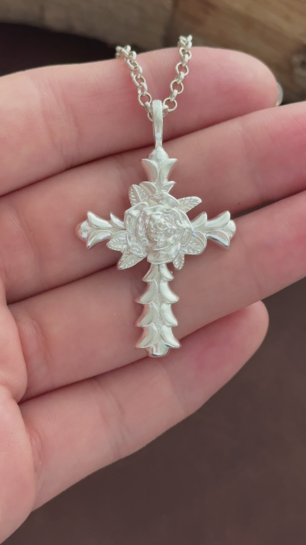 Custom 925 Sterling Silver Rose Cross Pendant Embodying Christs Pure Sacred Grace