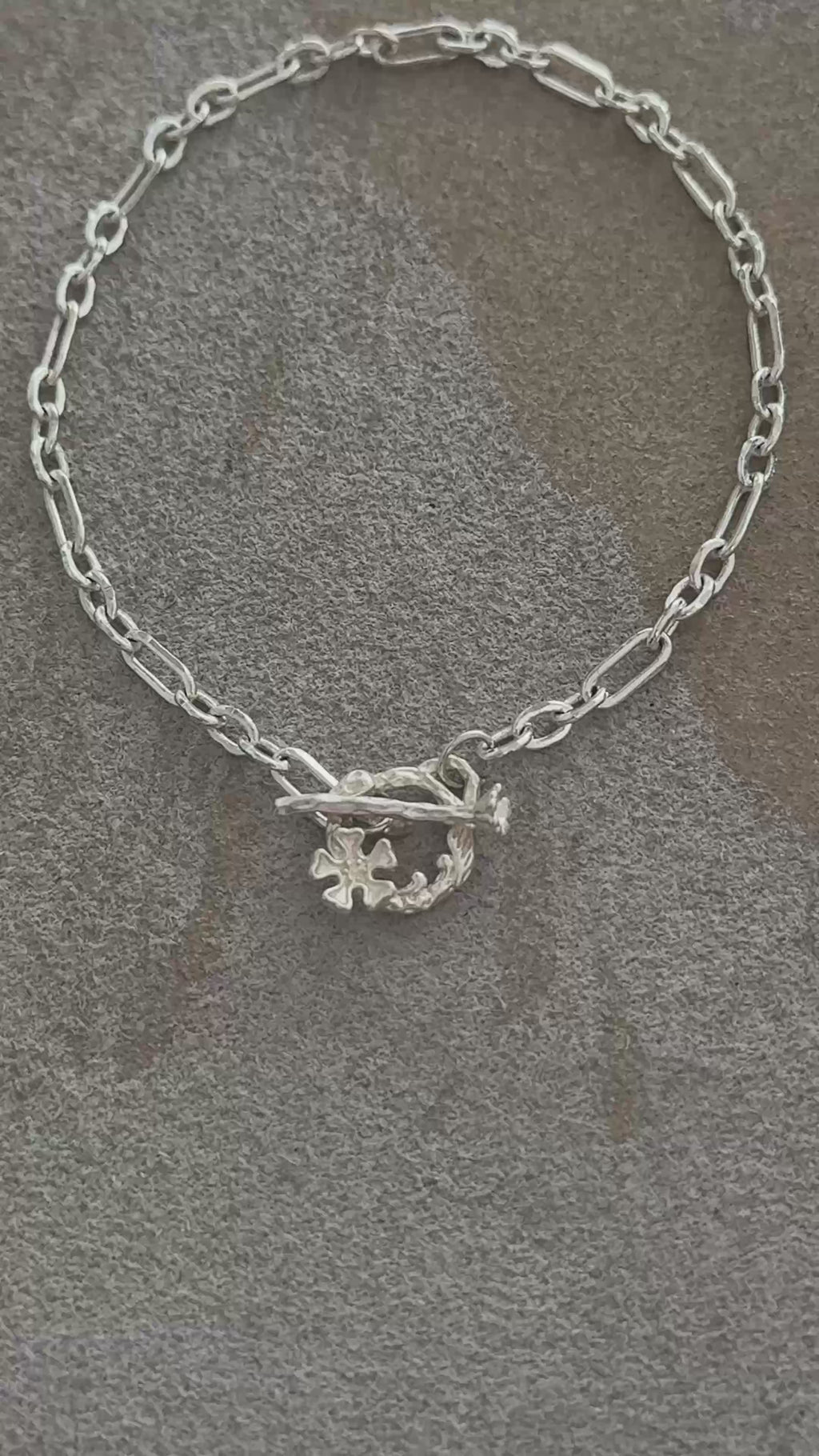 925 Sterling Silver Floral Branch Toggle Clasp Durable Link Chain Bracelet