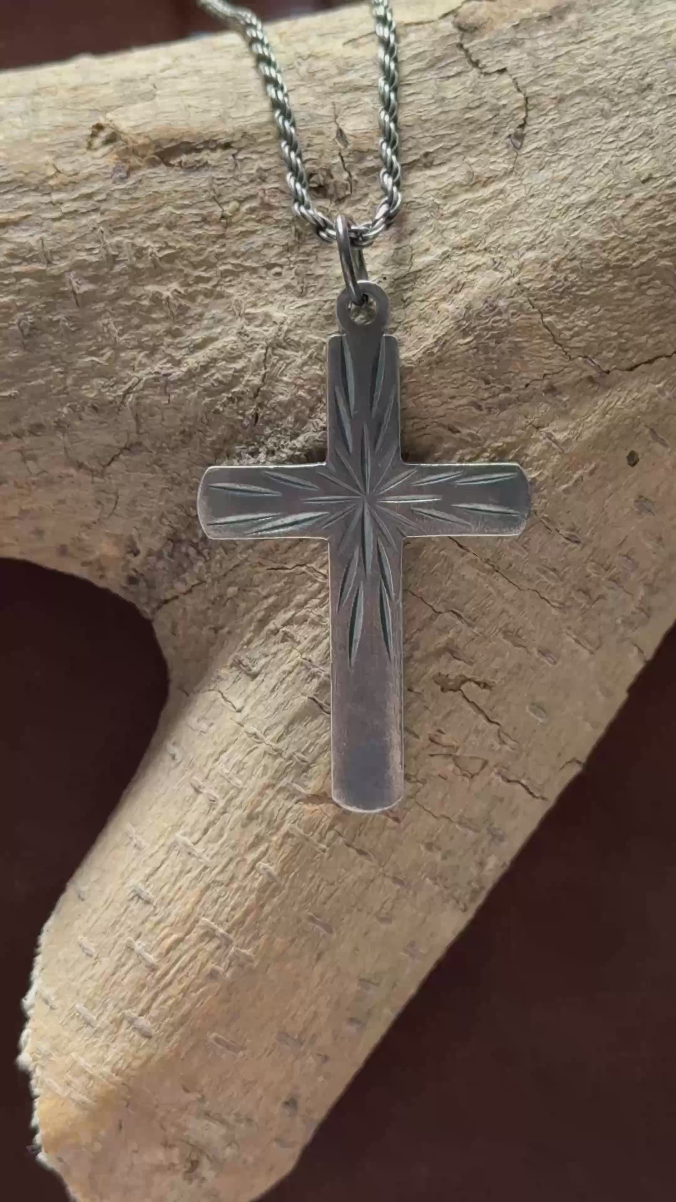 925 Sterling Silver Sunburst Cross Durable Custom Engravable Pendant Necklace