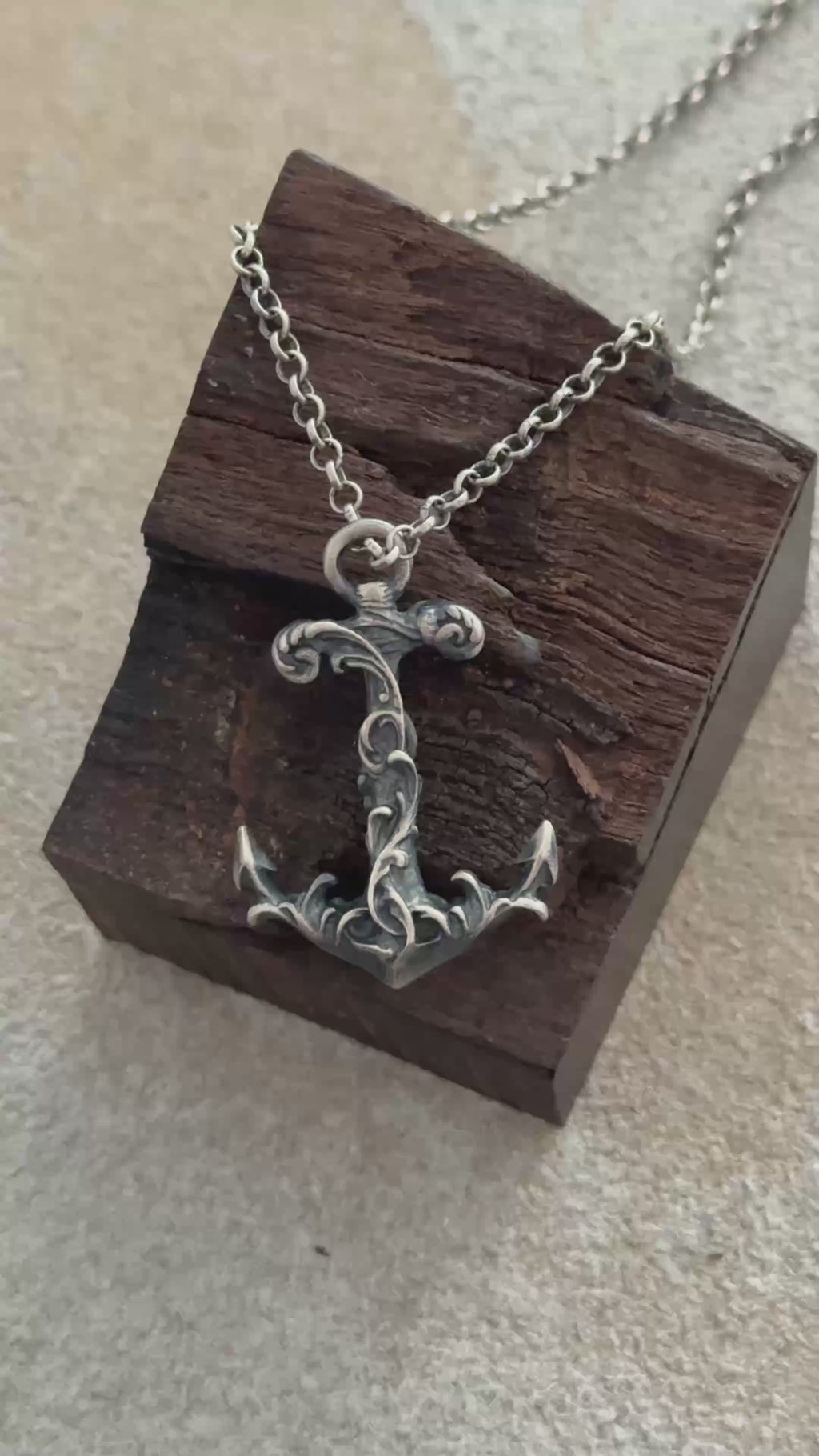 925 Sterling Silver Vintage Anchor Pendant Necklace, Baroque Nautical Sailor Charm Jewelry