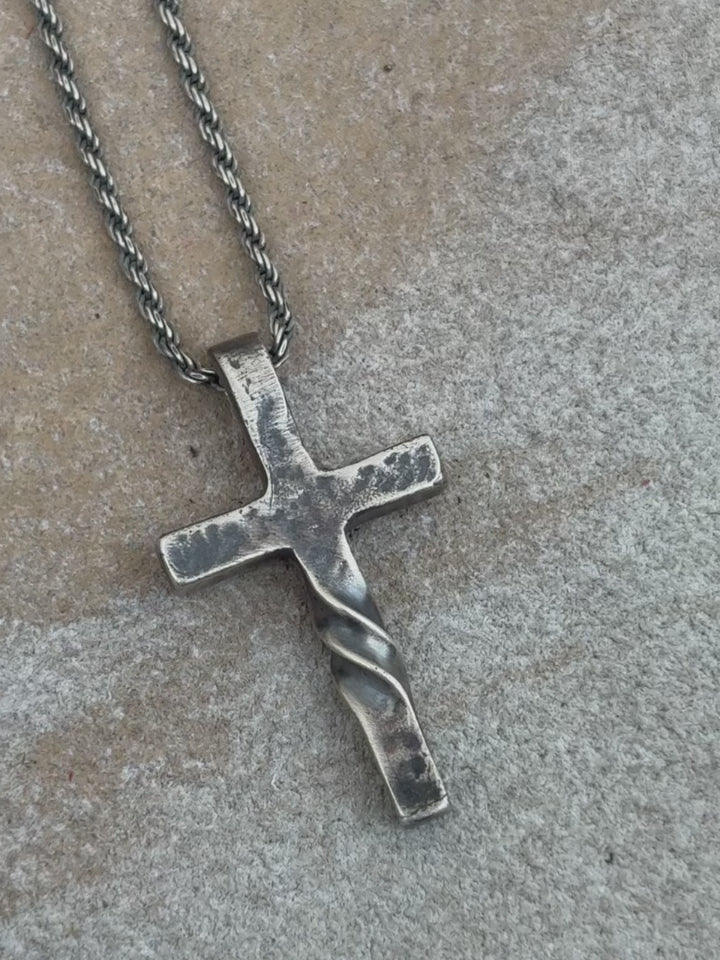 Unwavering Spirit Twisted Cross Pendant, 925 Sterling Silver Faith Amulet