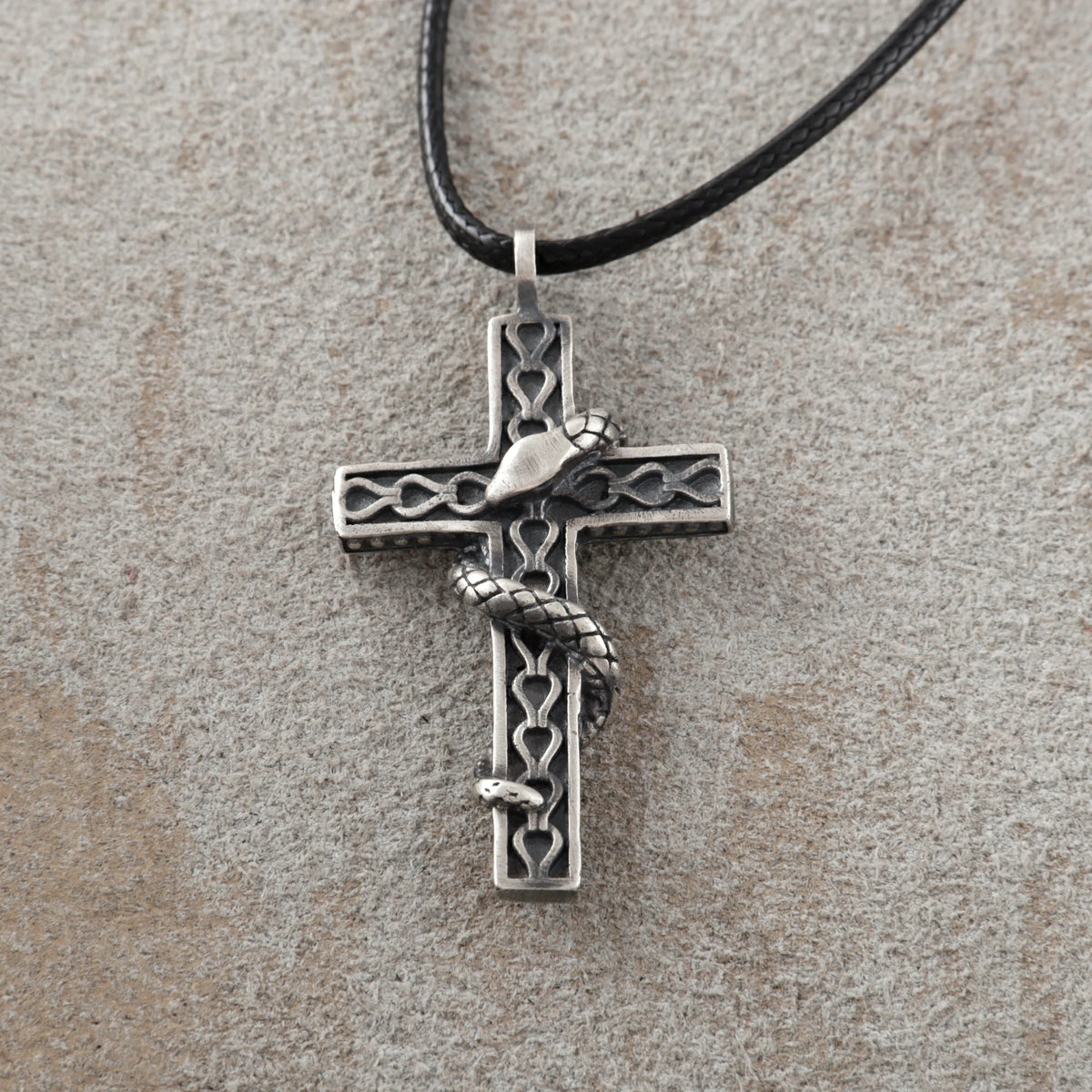 925 Sterling Silver Holy Snake Cross Durable Spiritual Faith Pendant Necklace
