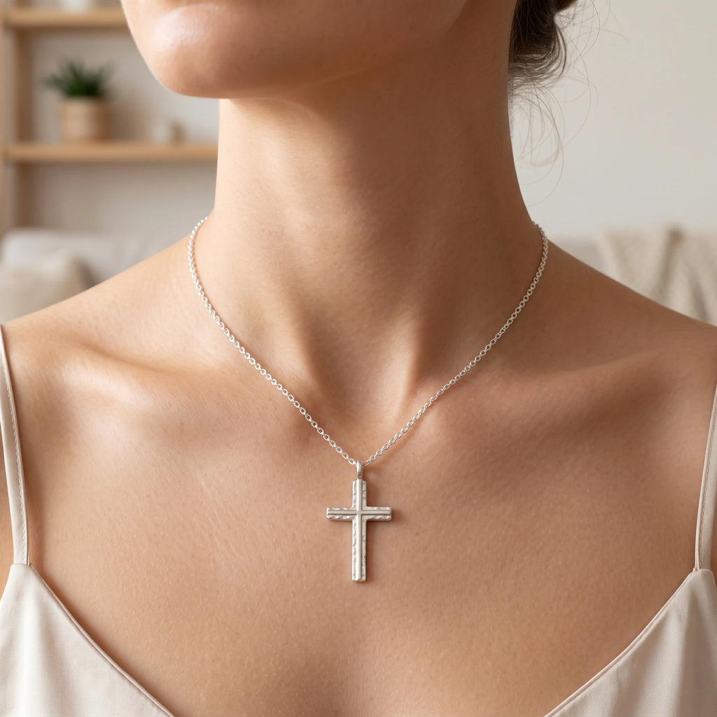 925 Sterling Silver Custom Engravable Holy Cross Faith Pendant Necklace