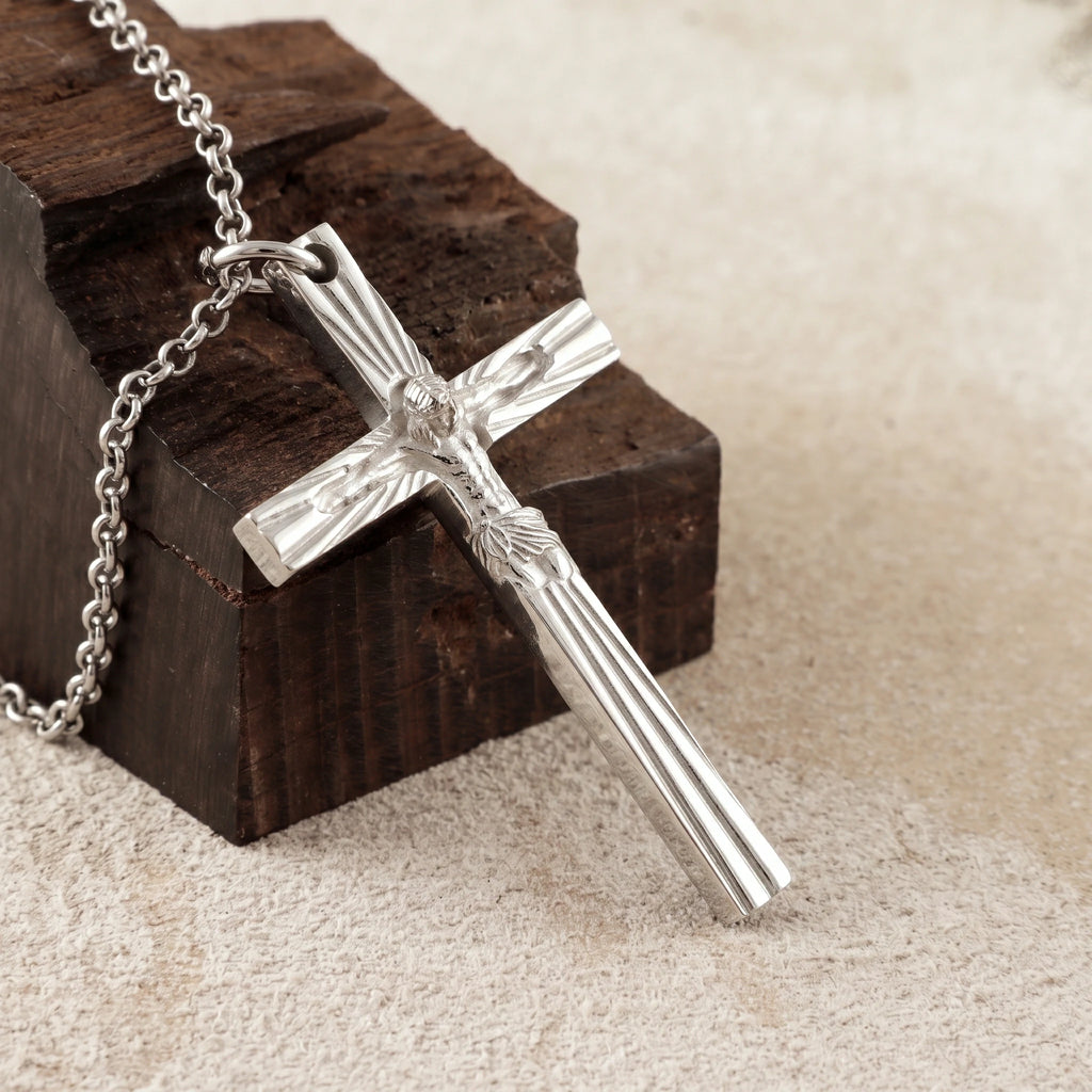 925 Sterling Silver Radiant Crucifix Holy Jesus Cross Durable Necklace