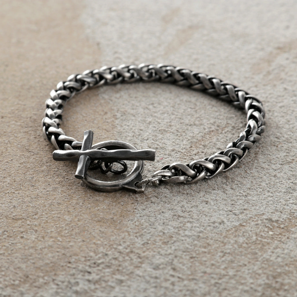 925 Sterling Silver Holy Cross Toggle Clasp Chopin Chain Faith Bracelet