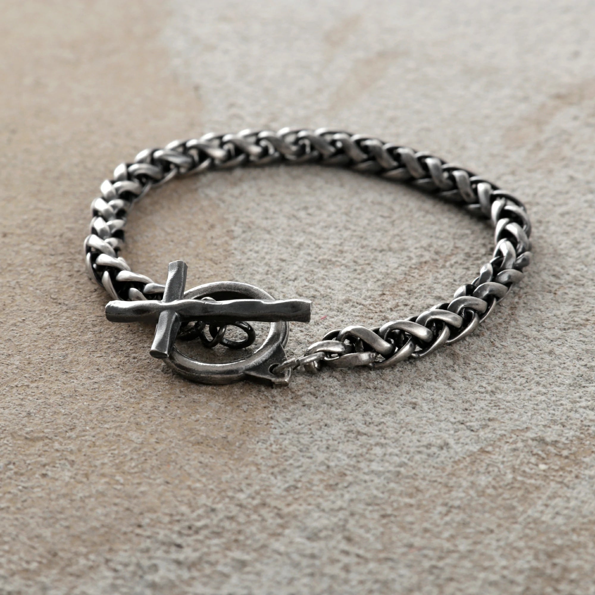 925 Sterling Silver Holy Cross Toggle Clasp Chopin Chain Faith Bracelet