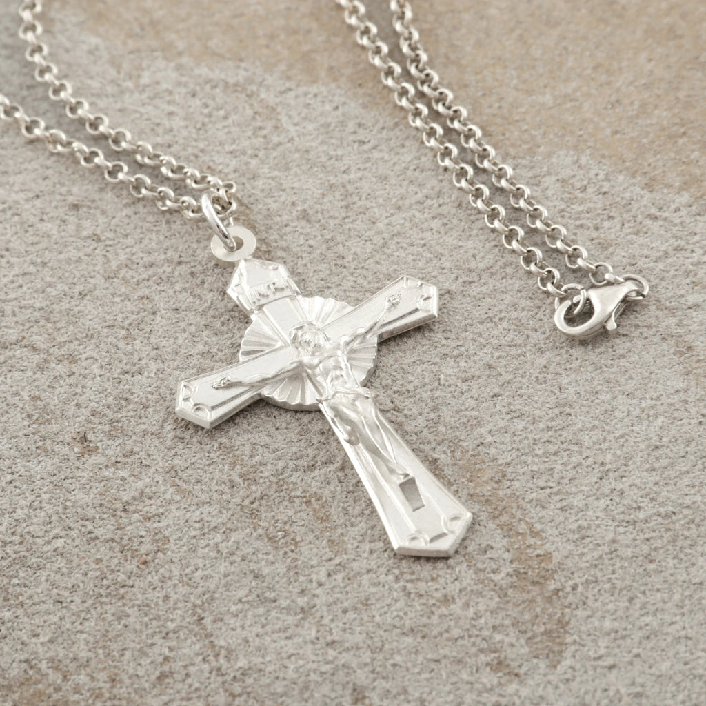 925 Sterling Silver Holy Crucifix Necklace, Sacred Jesus Cross Pendant for Faith & Protection
