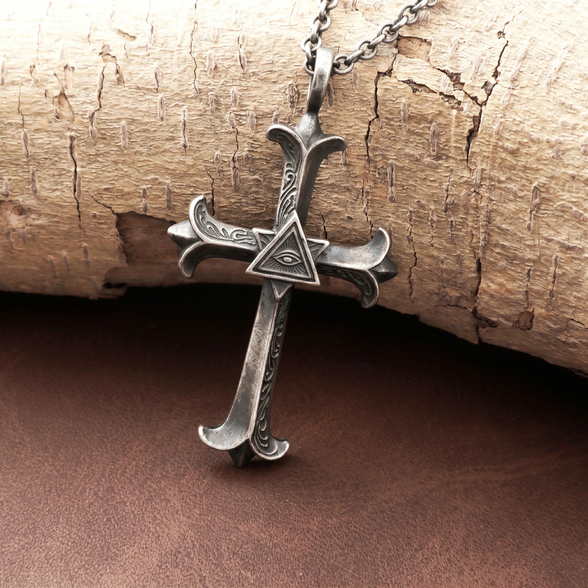 Custom 925 Sterling Silver Eye of Providence Cross Pendant for Divine Watchful Grace