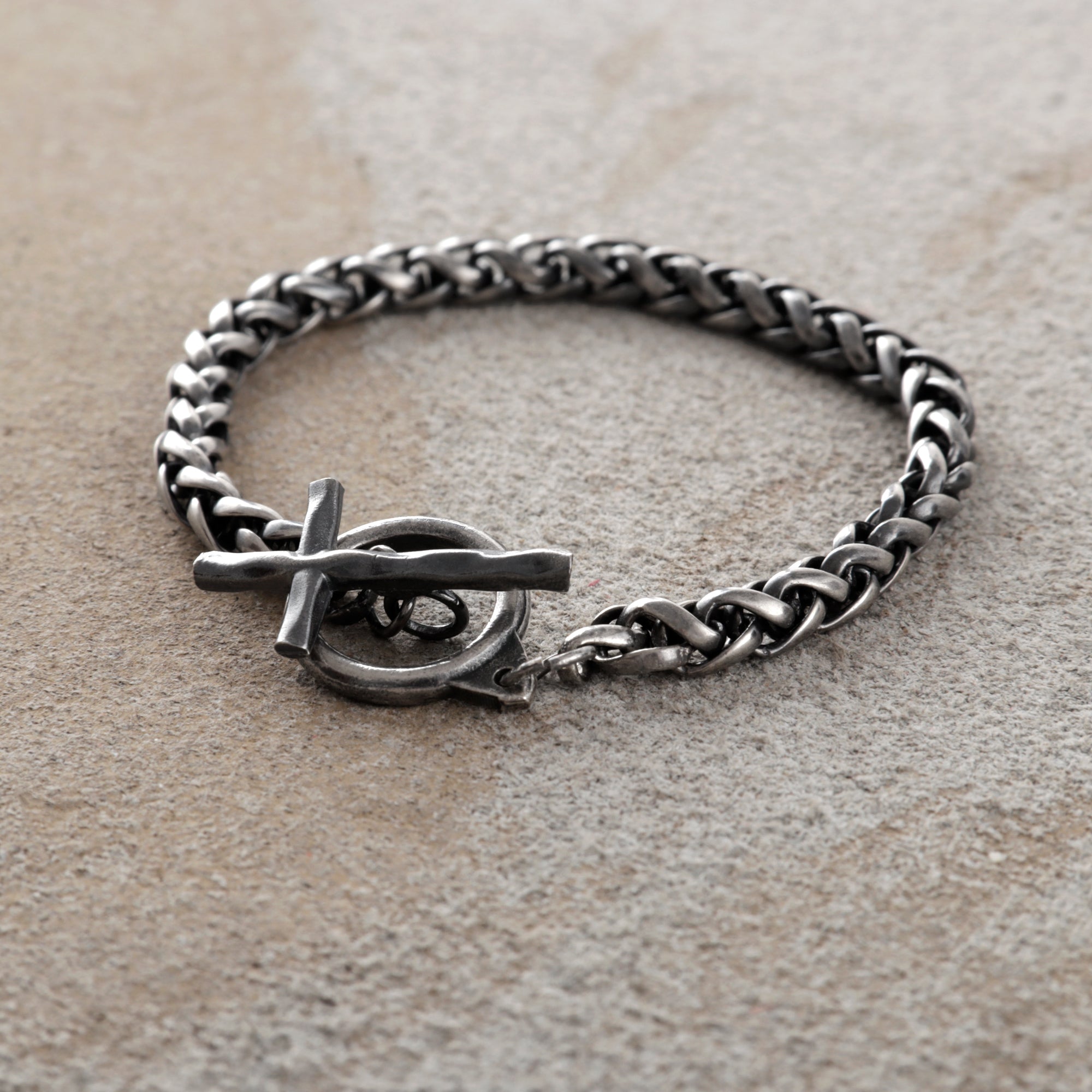 925 Sterling Silver Holy Cross Toggle Clasp Chopin Chain Faith Bracelet