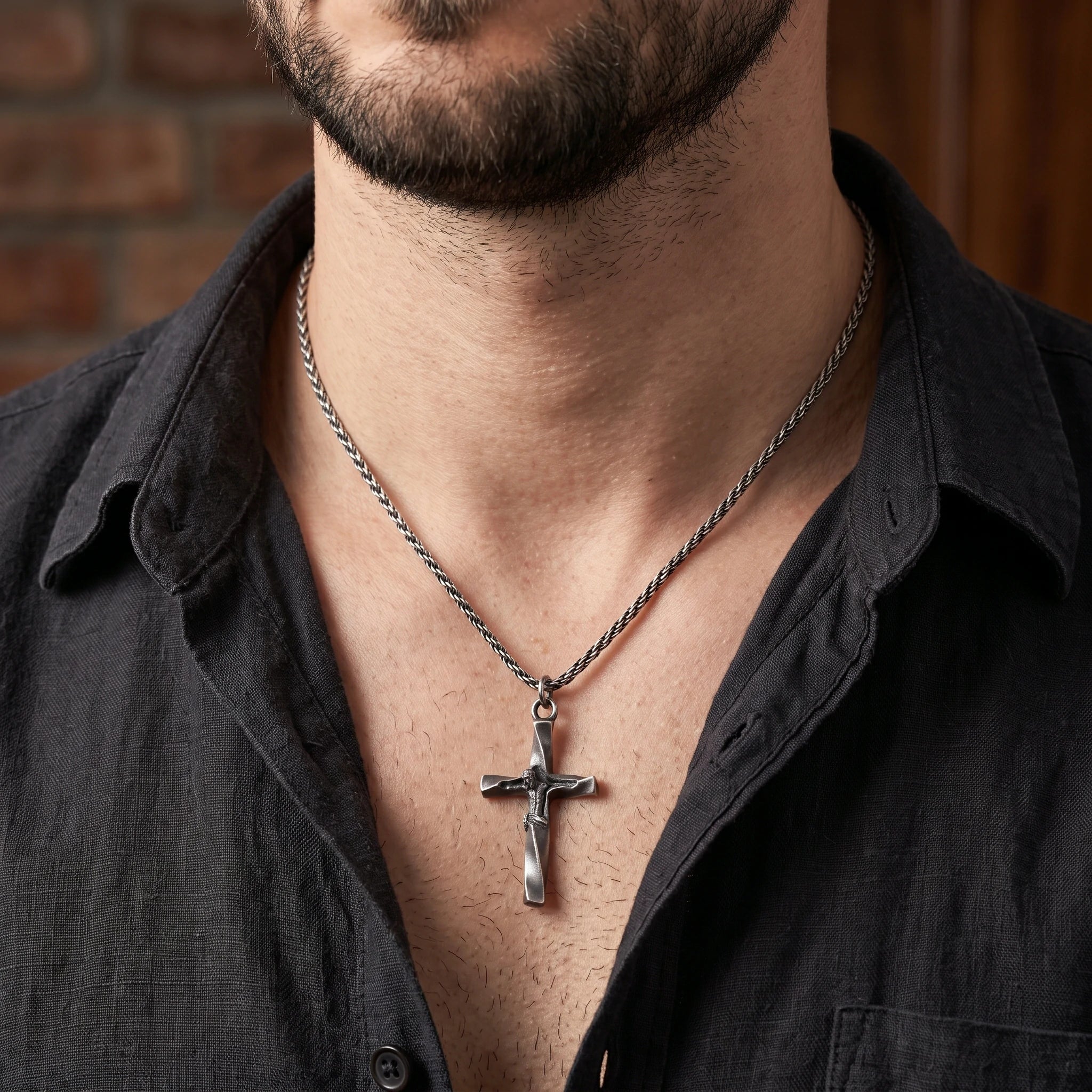 925 Sterling Silver Twisted Crucifix Pendant for Sacred Blessing & Divine Faith