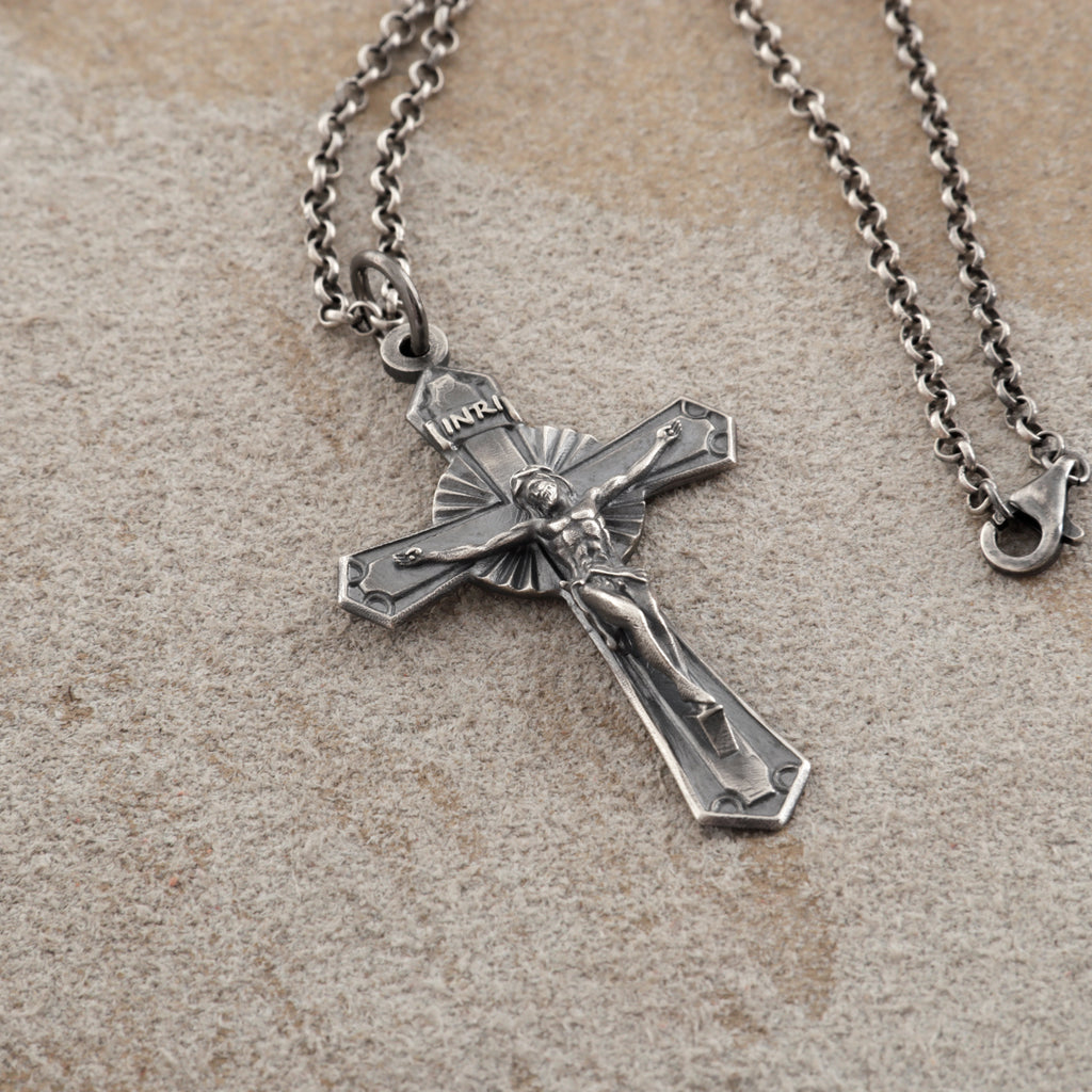 925 Sterling Silver Holy Crucifix Necklace, Sacred Jesus Cross Pendant for Faith & Protection