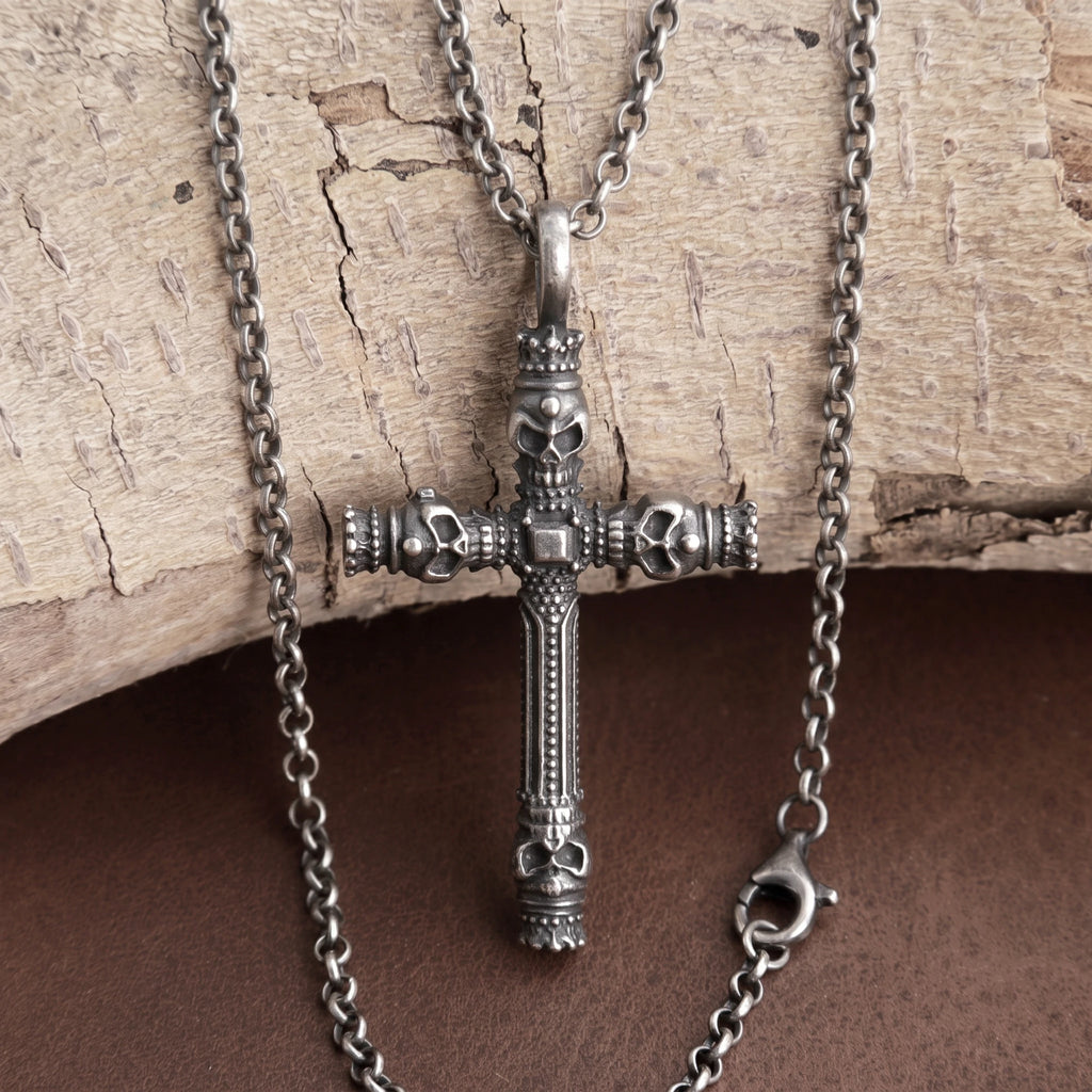 925 Sterling Silver Four Skull Cross Pendant Proclaiming Christ Victory Over Death