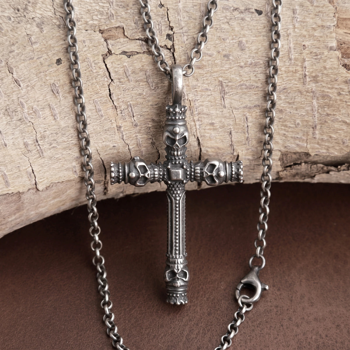 925 Sterling Silver Four Skull Cross Pendant Proclaiming Christ Victory Over Death