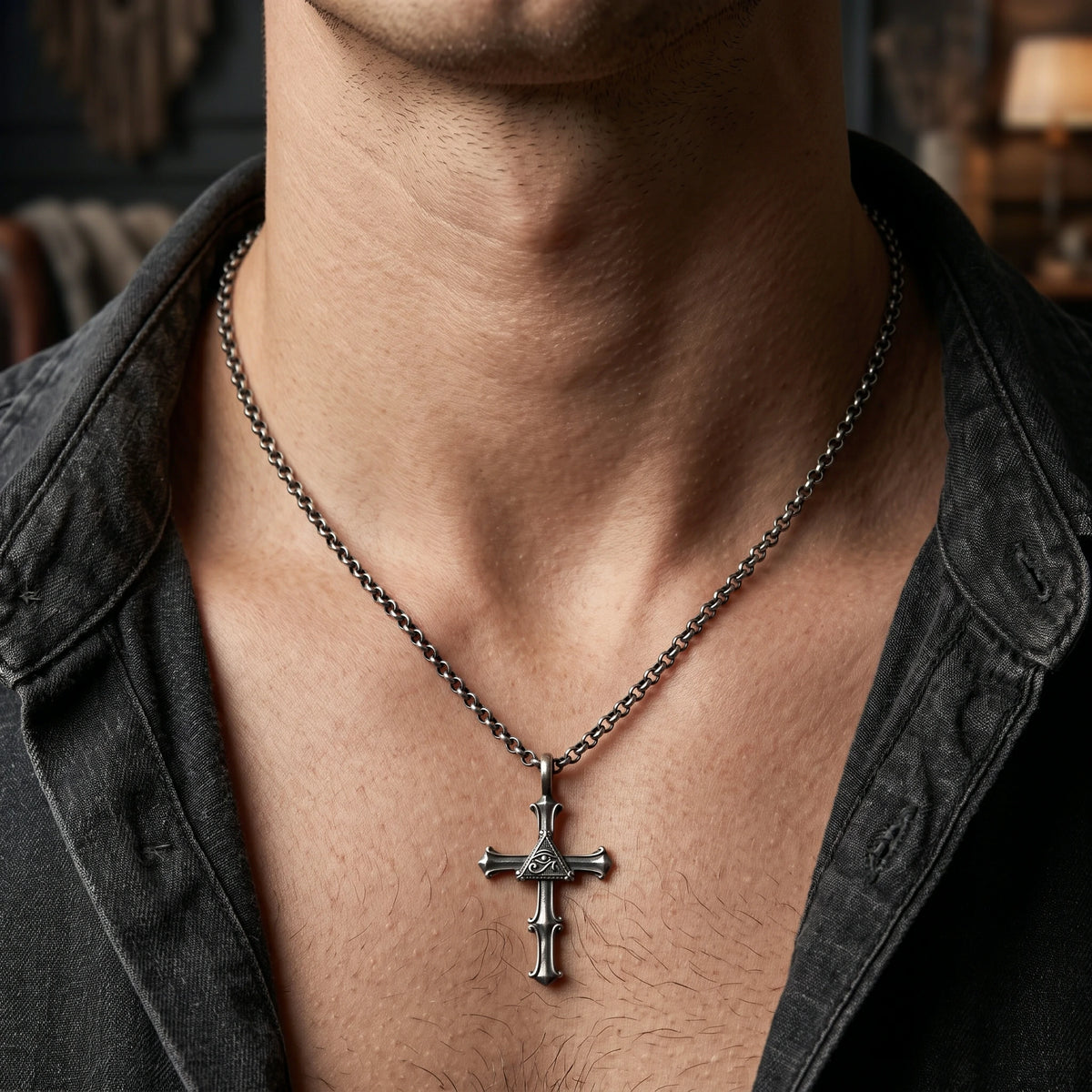 925 Sterling Silver Engravable All Seeing Eye Cross Pendant Guided By Divine Providence