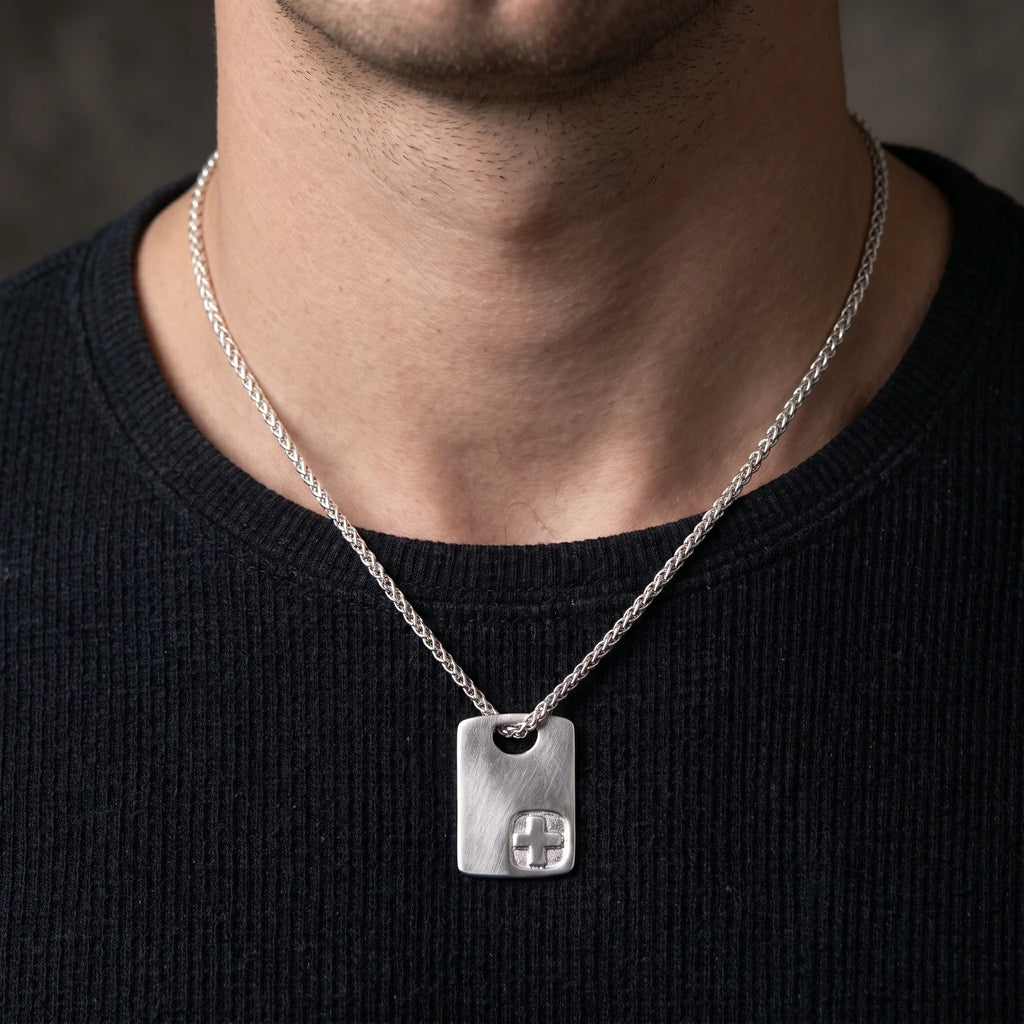 925 Sterling Silver Engravable Military Tag Cross Pendant Bound In Divine Protection