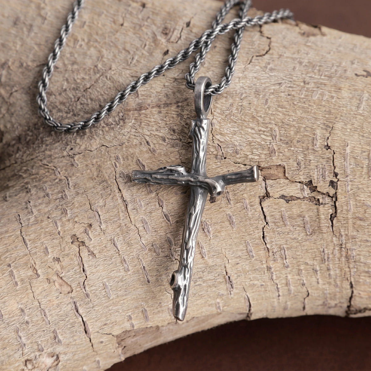 925 Sterling Silver Rugged Branch Cross Pendant Rooted In Divine Grace And Salvation