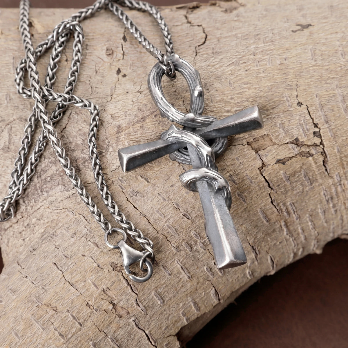 925 Sterling Silver Crown Of Thorns Cross Pendant Anchored In His Eternal Salvation