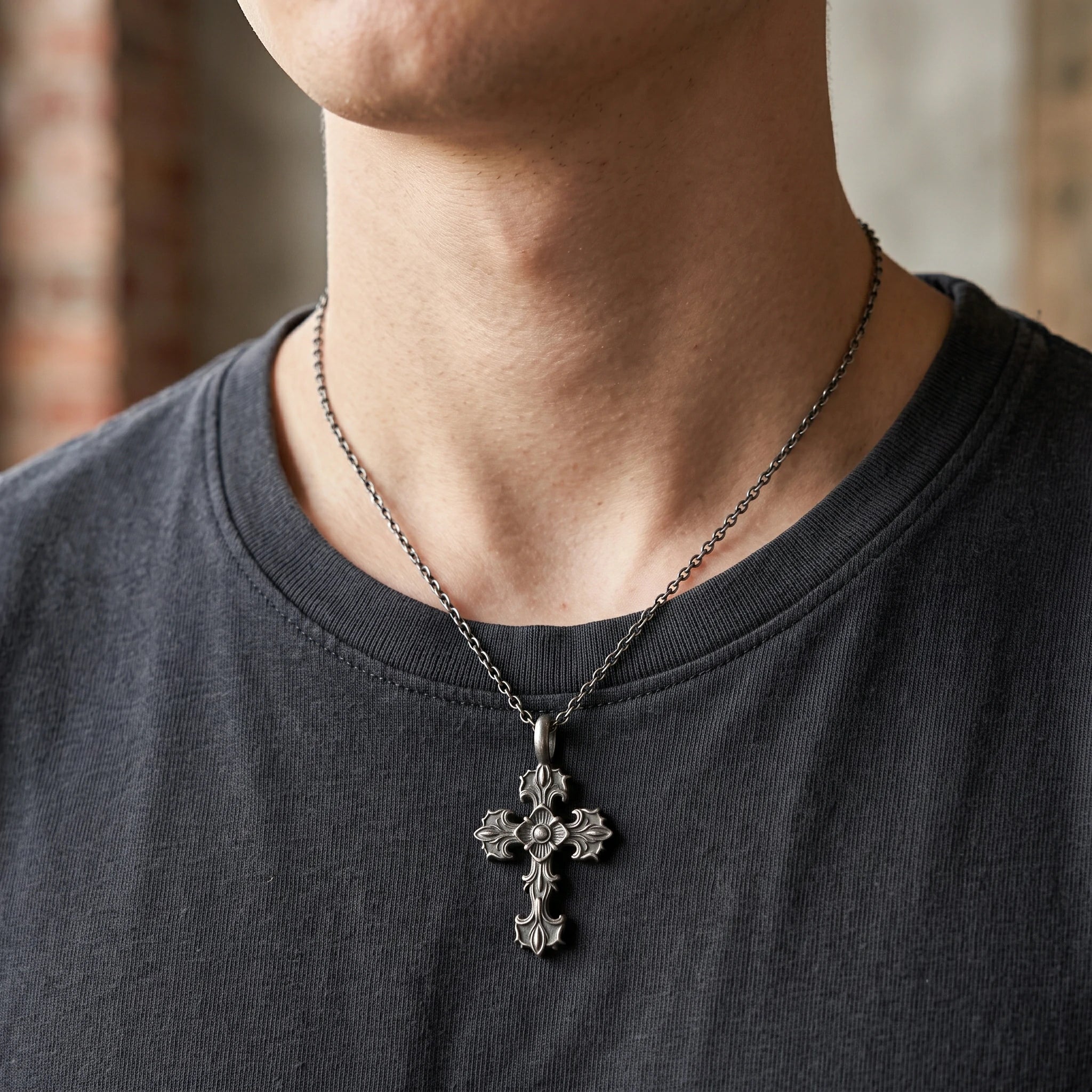 Custom 925 Sterling Silver Baroque Floral Cross Pendant for Sacred Grace & Eternal Faith