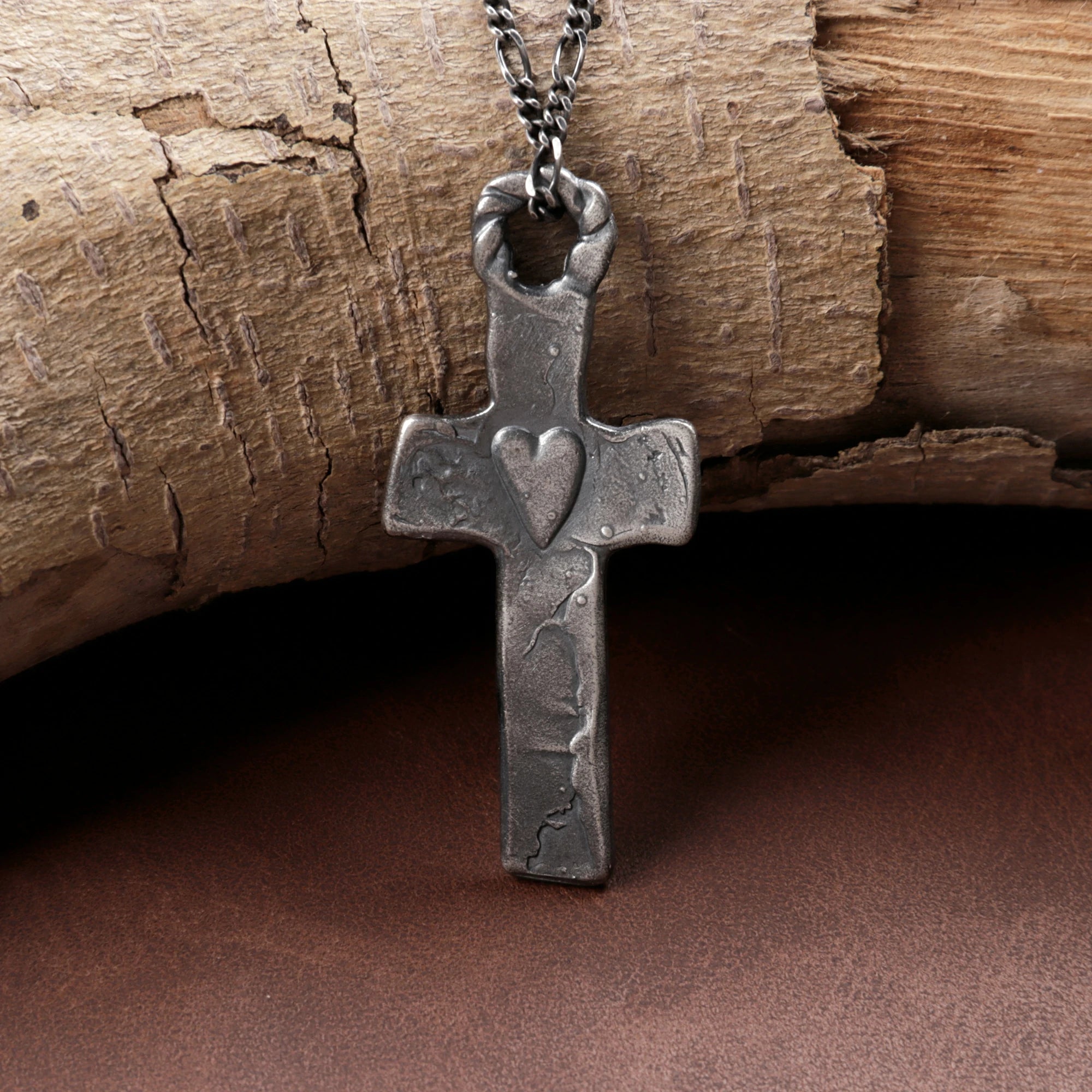 Rustic 925 Sterling Silver Sacred Heart Cross Necklace for Faith & Protection