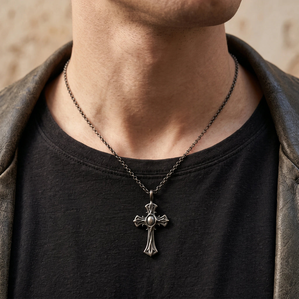 Personalized 925 Sterling Silver Gothic Cross Pendant Honoring Christ’s Redeeming Love