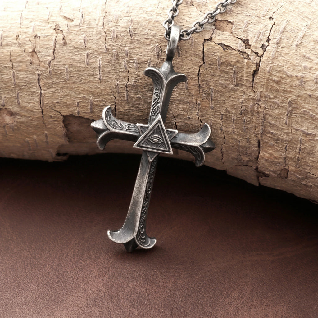 Custom 925 Sterling Silver Eye of Providence Cross Pendant for Divine Watchful Grace