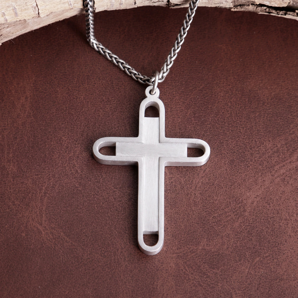 Engraved 925 Sterling Silver Layered Cross Pendant for Unshakable Faith & Sacred Protection