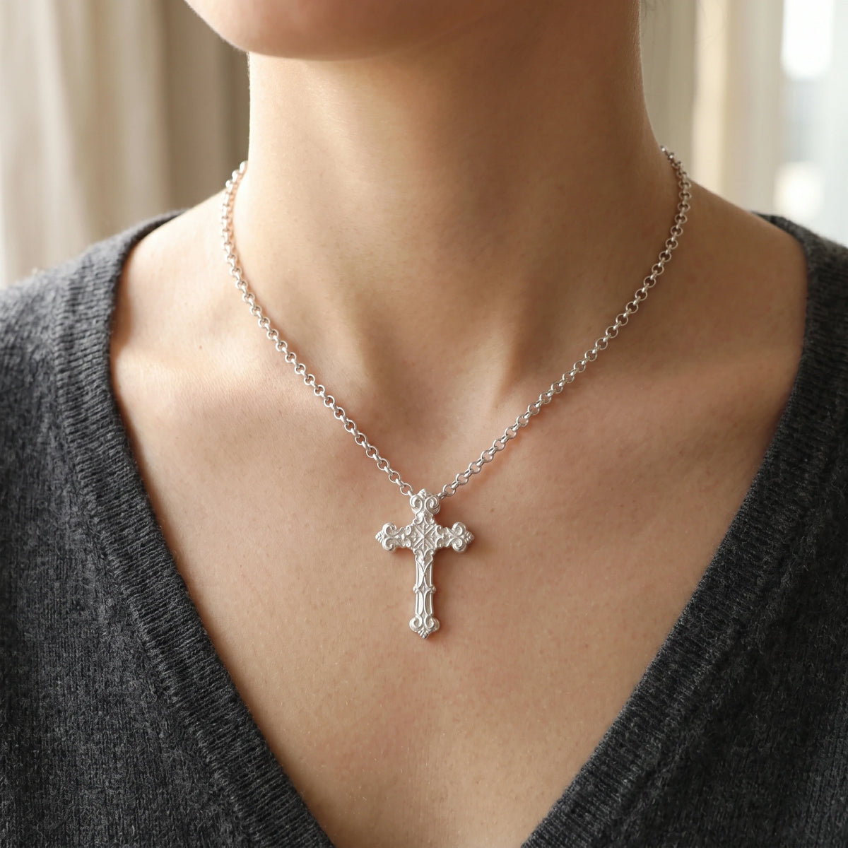 Custom 925 Sterling Silver Baroque Cross Pendant Enfolding Your Soul In Heavenly Grace