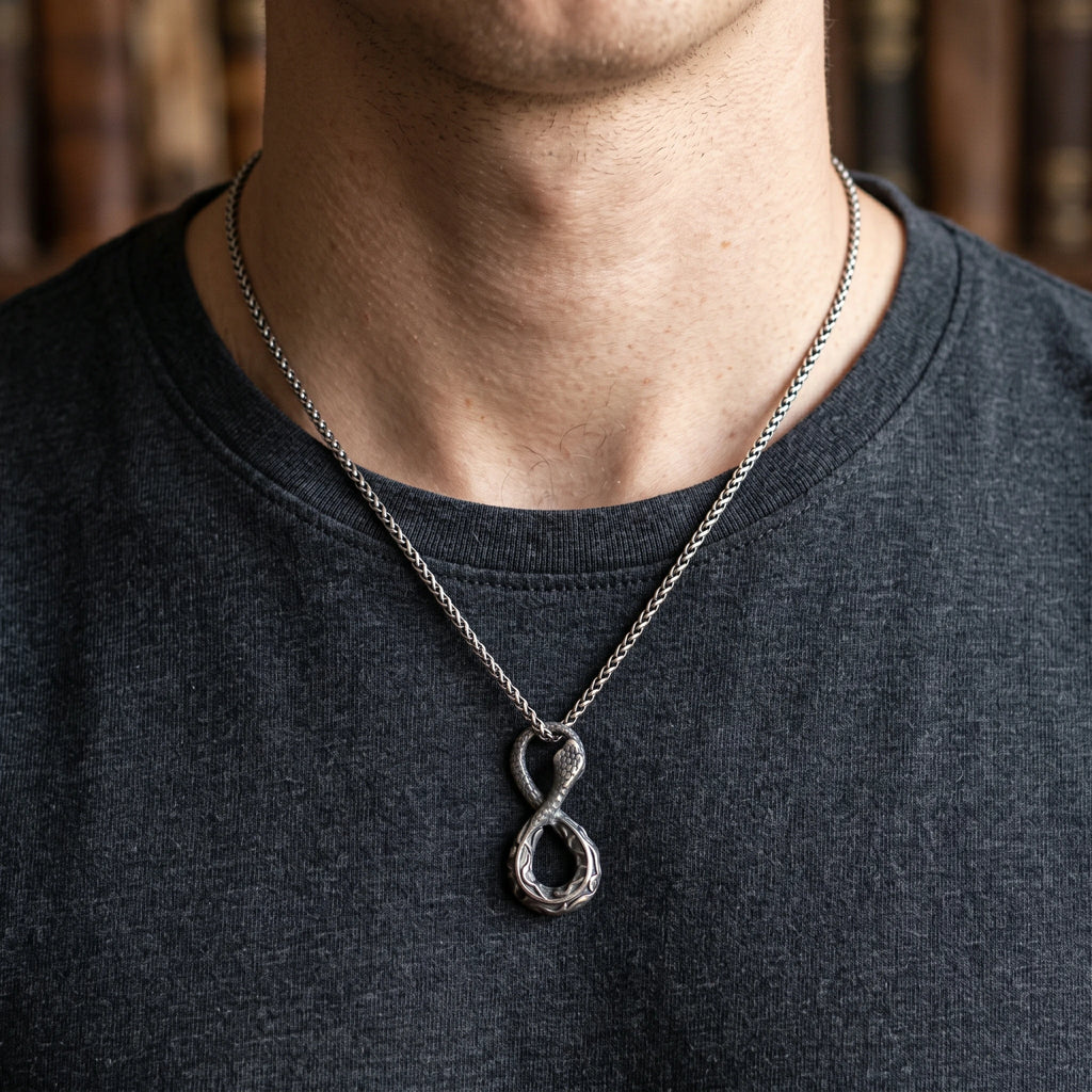 925 Sterling Silver Infinity Serpent Pendant Embodying Eternal Power
