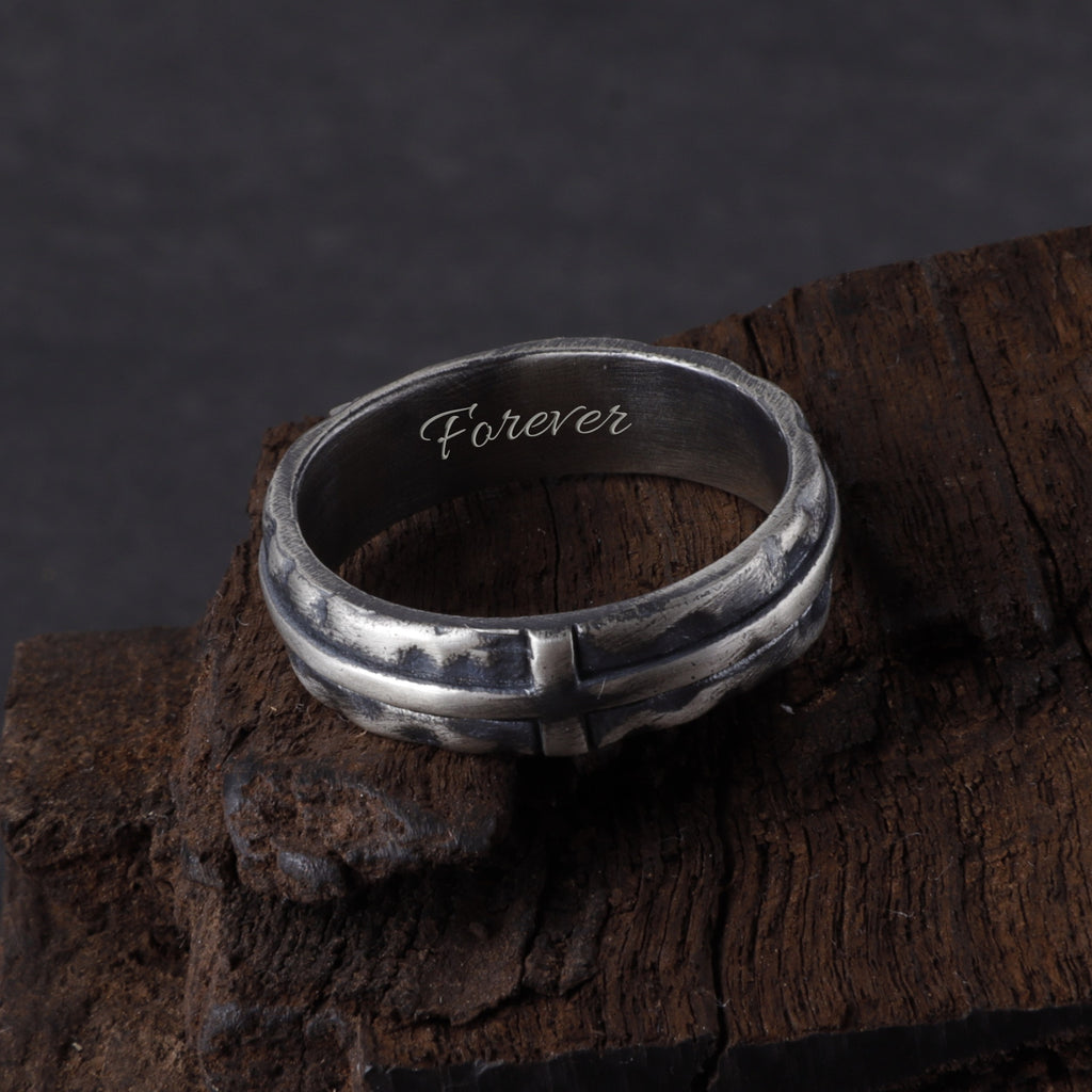 Engravable Antique Silver Cross Ring, Symbol of Redemption, Shelter & Forgiving Love