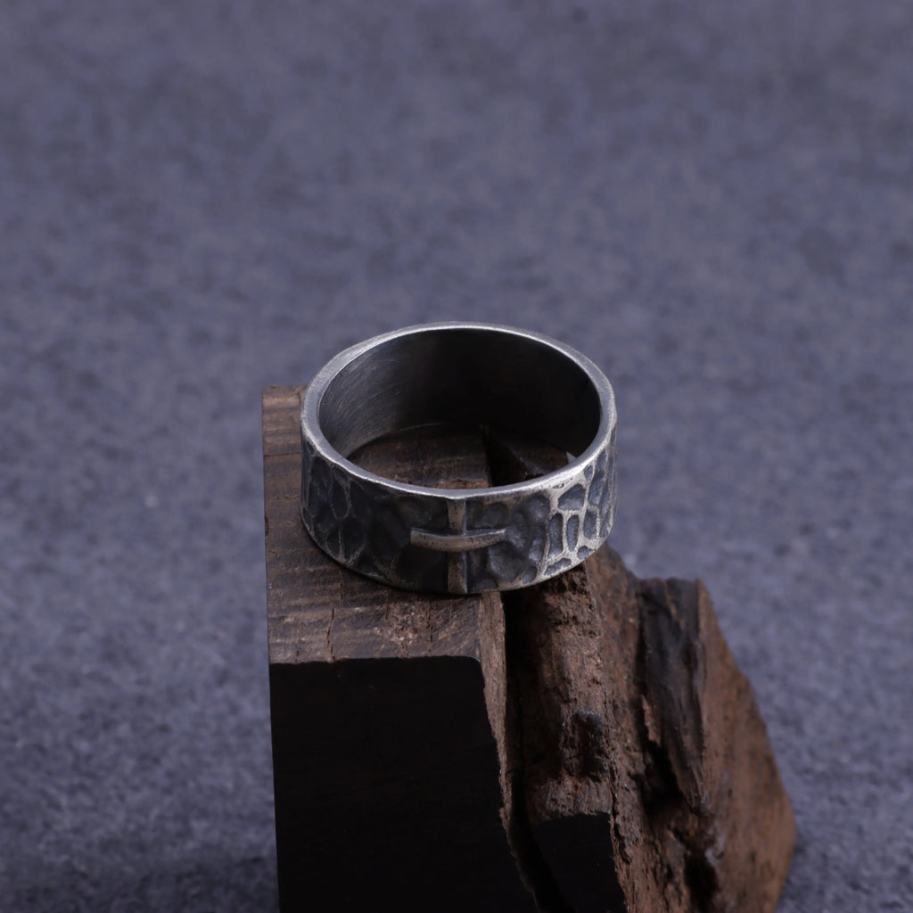 925 Sterling Silver Hammered Cross Matching Couple Rings, Custom Engraved Textured Wedding Bands for Him & Her, Promise Ring