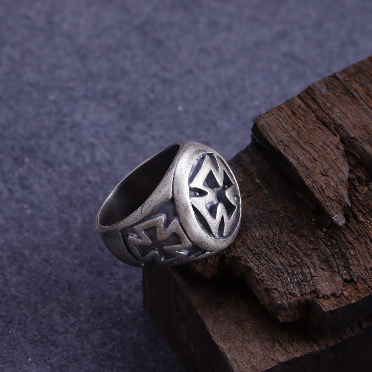 Vintage Oxidized 925 Sterling Silver Iron Cross Signet Ring, Custom Inner Engraving Men’s Biker Tough Jewelry
