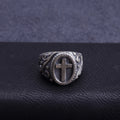 Custom Engraved Vintage Cross Signet Ring - Personalized Oxidized 925 Sterling Silver Gothic Punk Cross Ring for Men and Women, Faith Jewelry Gift