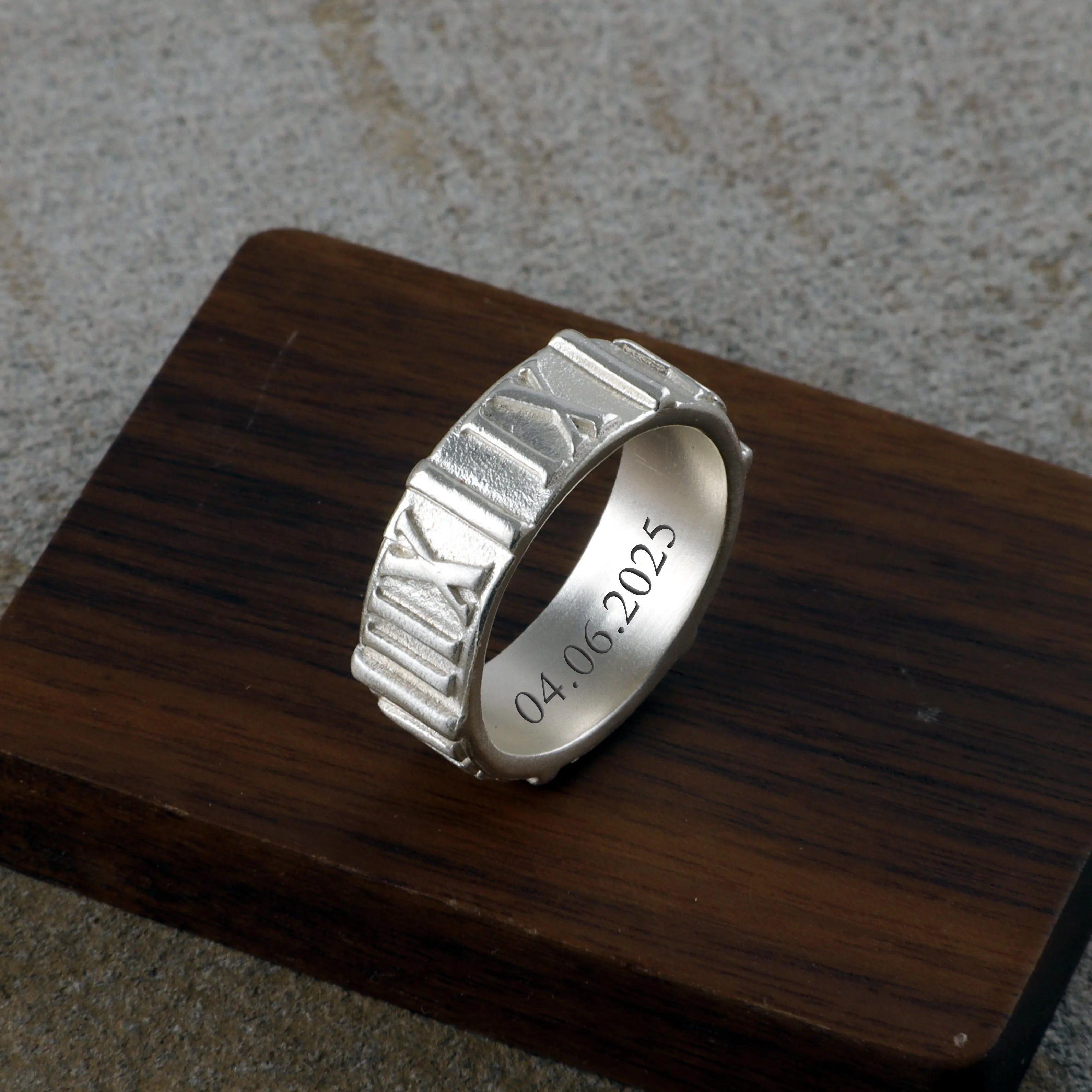 Custom Engraved Vintage 925 Sterling Silver Roman Numeral Men Ring