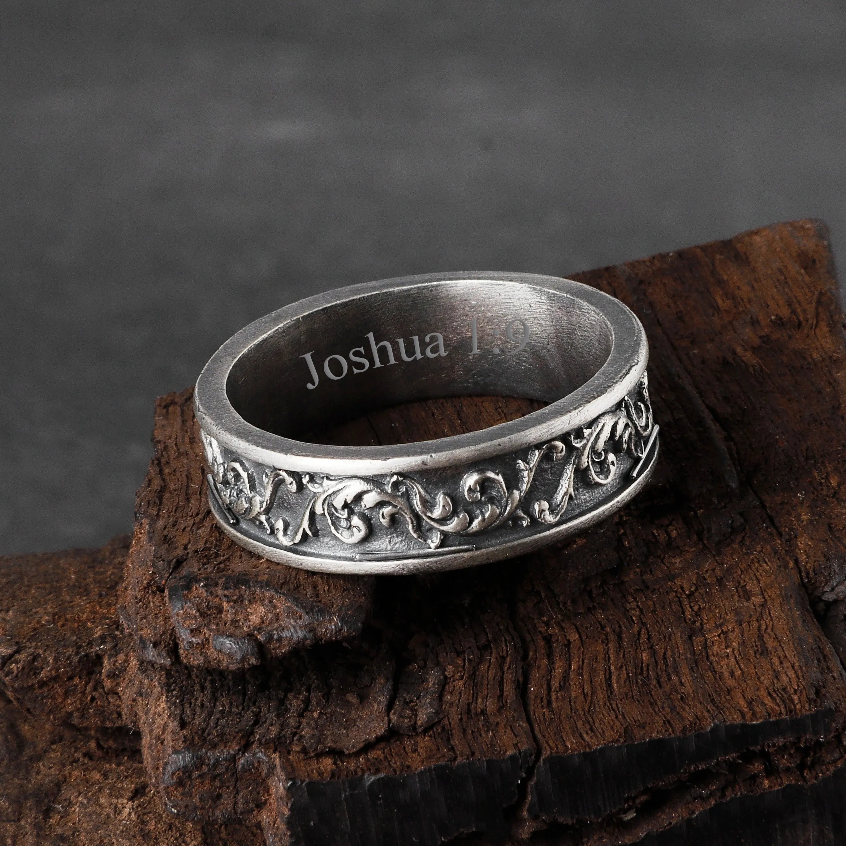 Personalized Vintage Acanthus Leaf 925 Sterling Silver Band, Custom Engraved Men's Ring